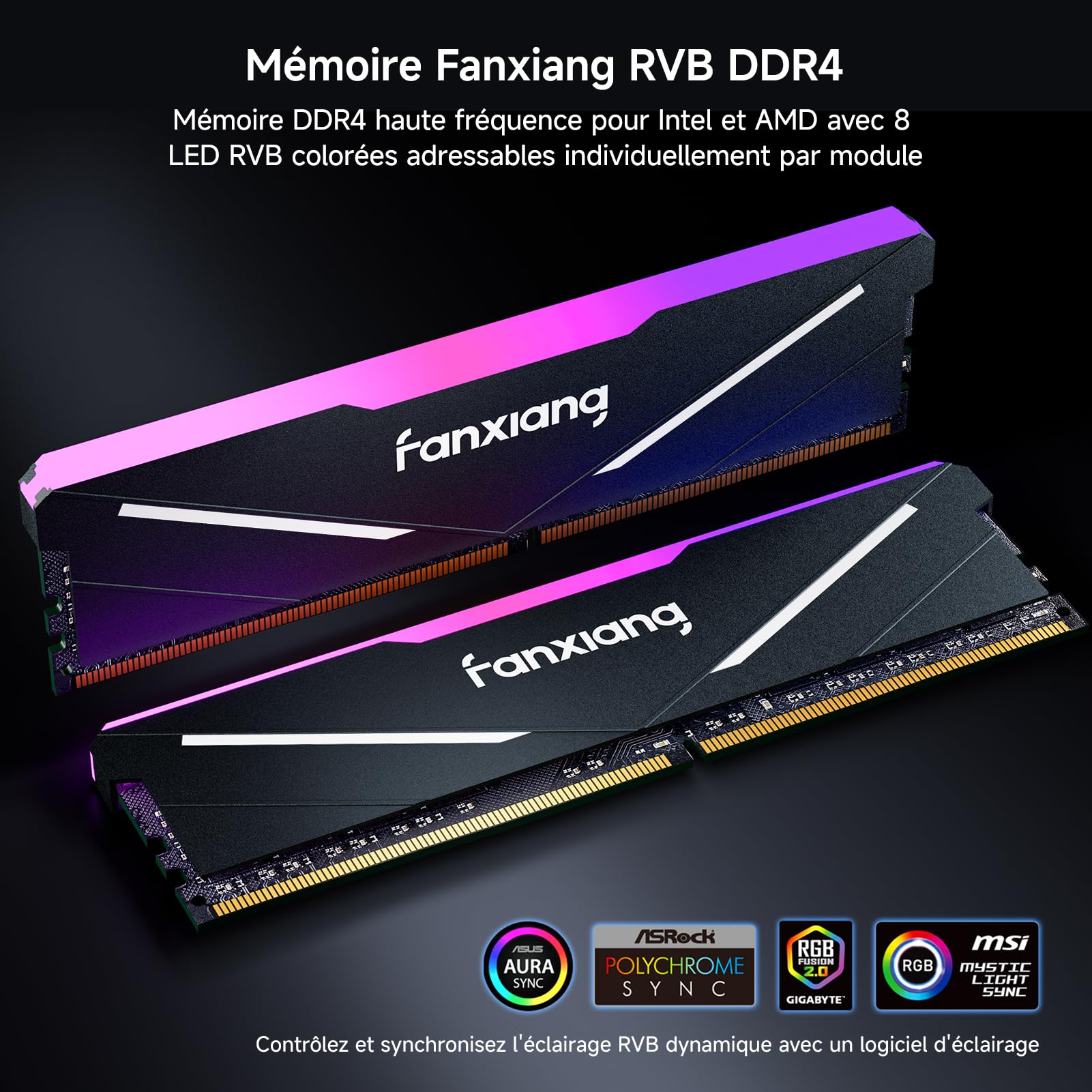 fanxiang RGB RAM DDR4 32 Go (2x16 Go) 3600 MHz CL18 V1.35, Une Mémoire RAM d'Overclocking pour Les Ordinateurs de Jeu de Bureau, Compatible avec Intel XMP 2,0 et AMD