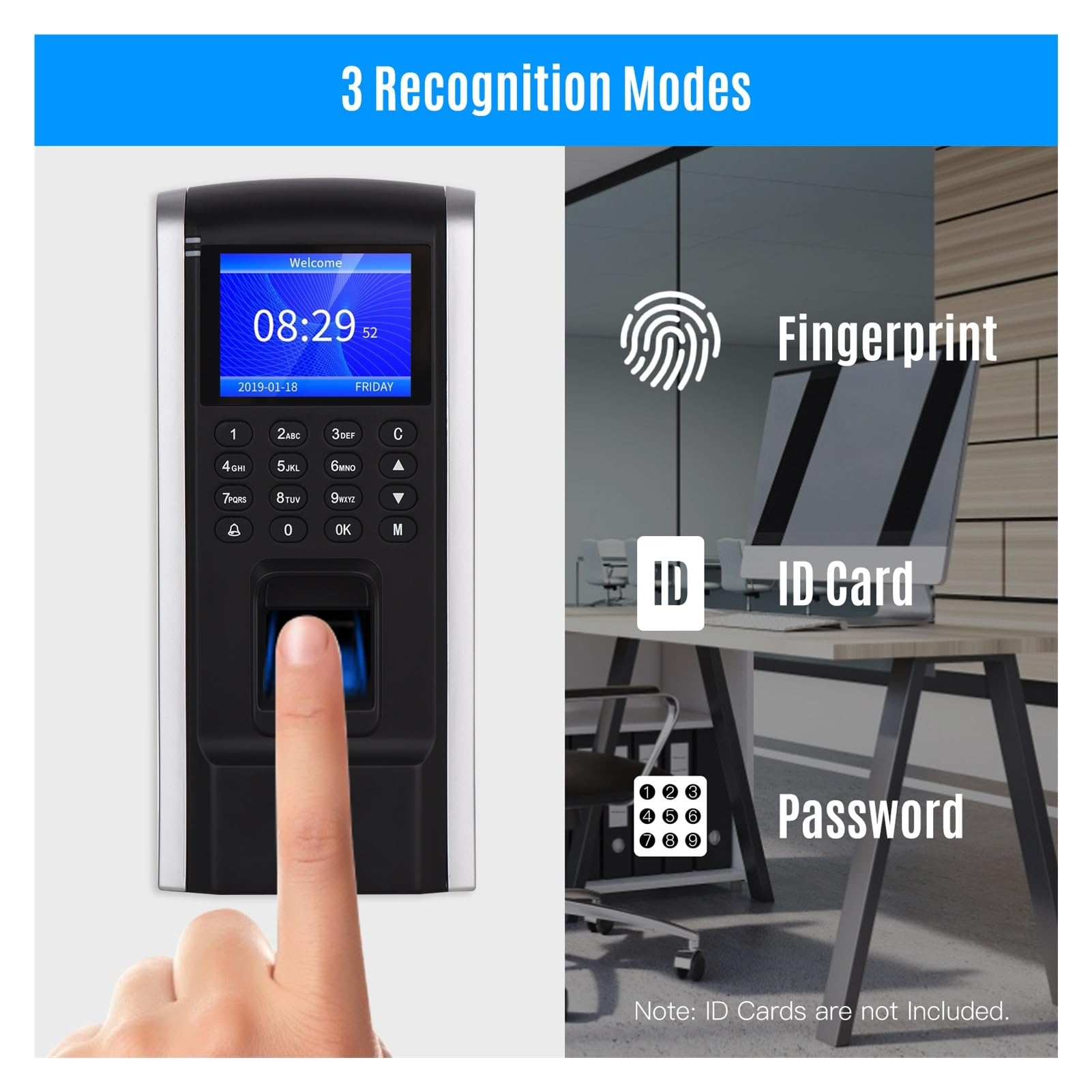Timbrocartellino Controllo accessi con impronte digitali Rilevatore presenze Registratore check-in dipendenti Riconoscimento digitali/password/carta d'identità