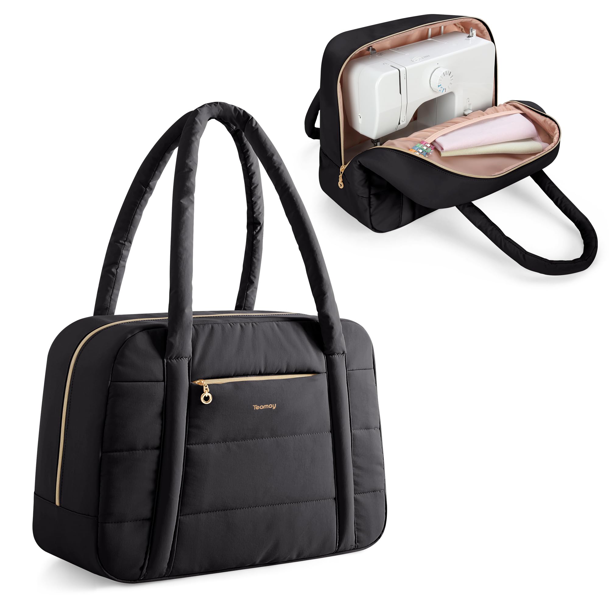 Teamoy Tasche für Nähmaschine, Nähmaschinentasche mit Mehreren Fächern und Trolley-Hülle für die Meisten Gängigen Haushaltsnähmaschinen und Nähmaschine Zubehör, Schwarz