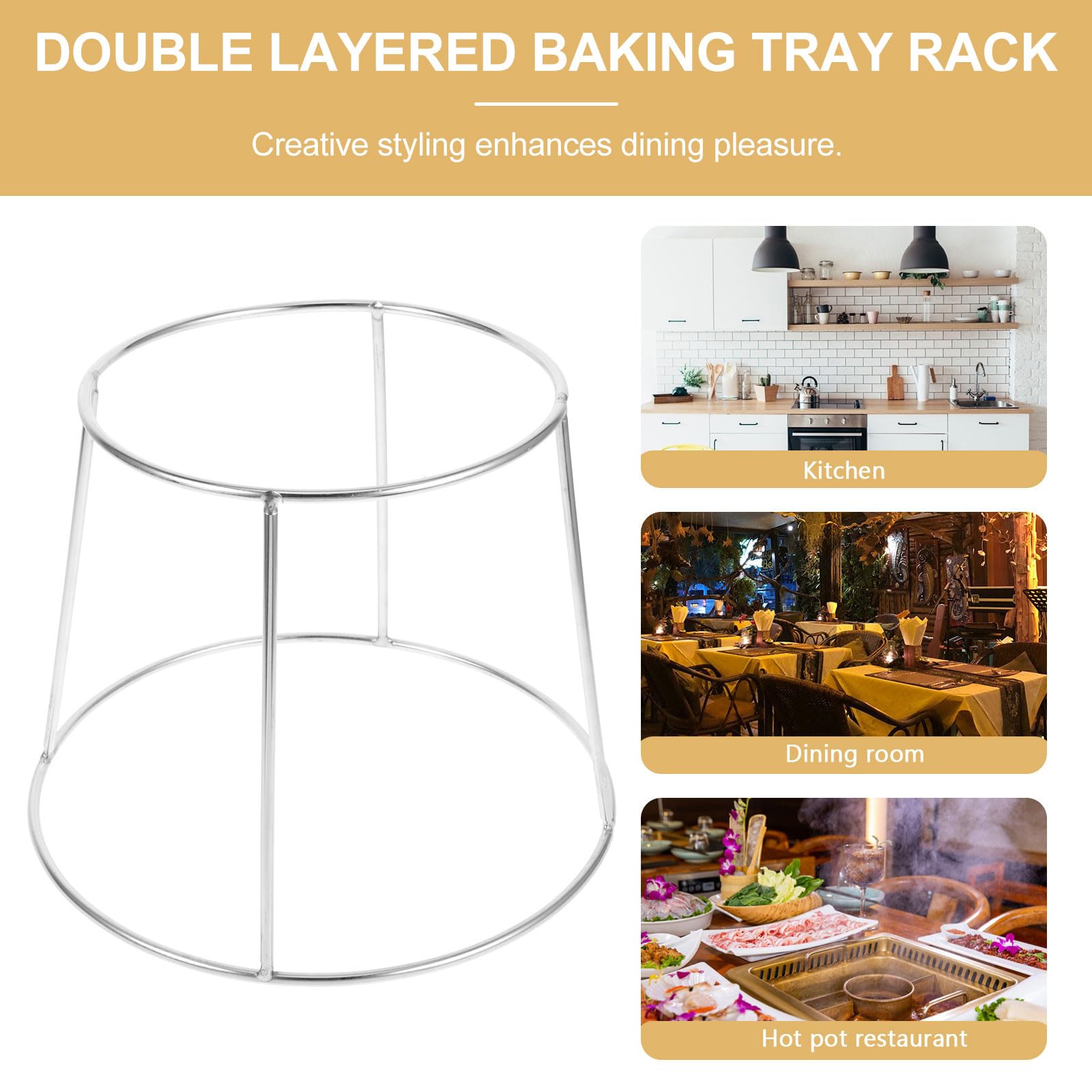 Juego de 3 platos de acero inoxidable de doble capa, soportes de exhibición de mariscos y bandeja de alimentos para restaurante buffet, equipo comercial de servicio de 17 a 23 cm