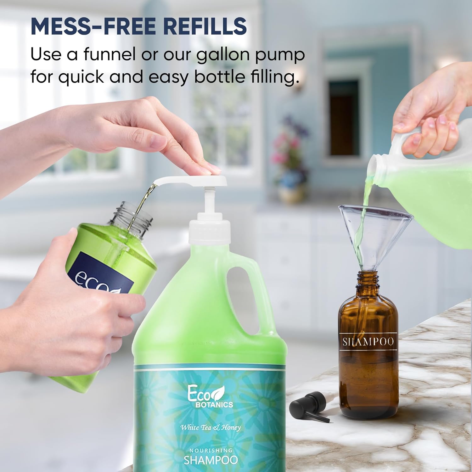 Terra Pure 1-Shoppe Eco Botanics Natural Shampoo with Raw Honey & White Tea | Gallon Jug Bulk Toiletries for Airbnb, Vacation Rentals, and Home Bathroom | Refill For Soap Dispensers