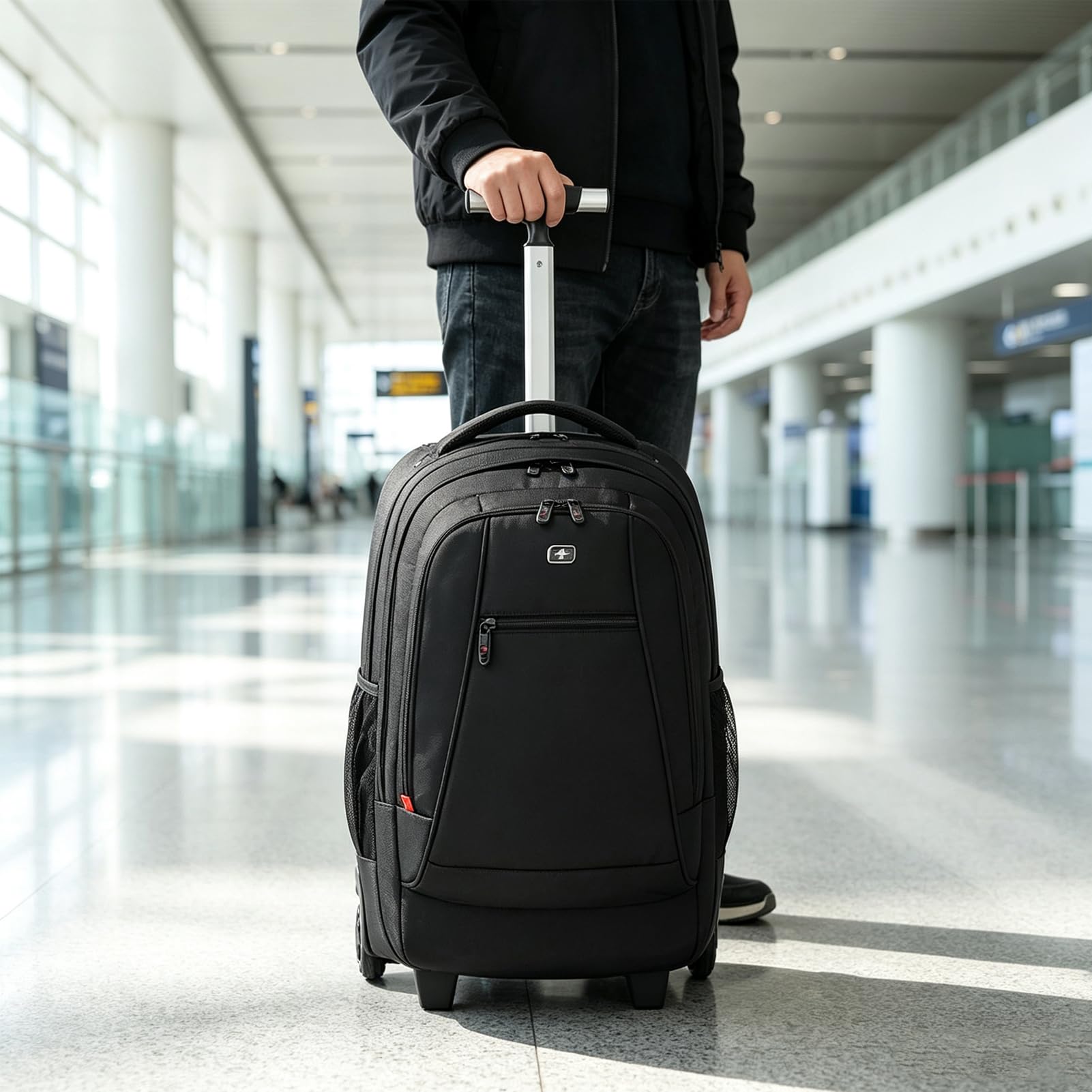 Mochila de Viaje de 50 L con Ruedas, Gran Capacidad, con Ruedas silenciosas y duraderas, Correas Ocultas para Viajes o Negocios,Negro