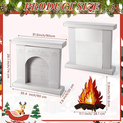 Miniatura 3 de Pajean Chimenea de cartón de Navidad para bricolaje, gran chimenea de cartón blanco con fuego falso 3D, centro de mesa de pie para fiesta de