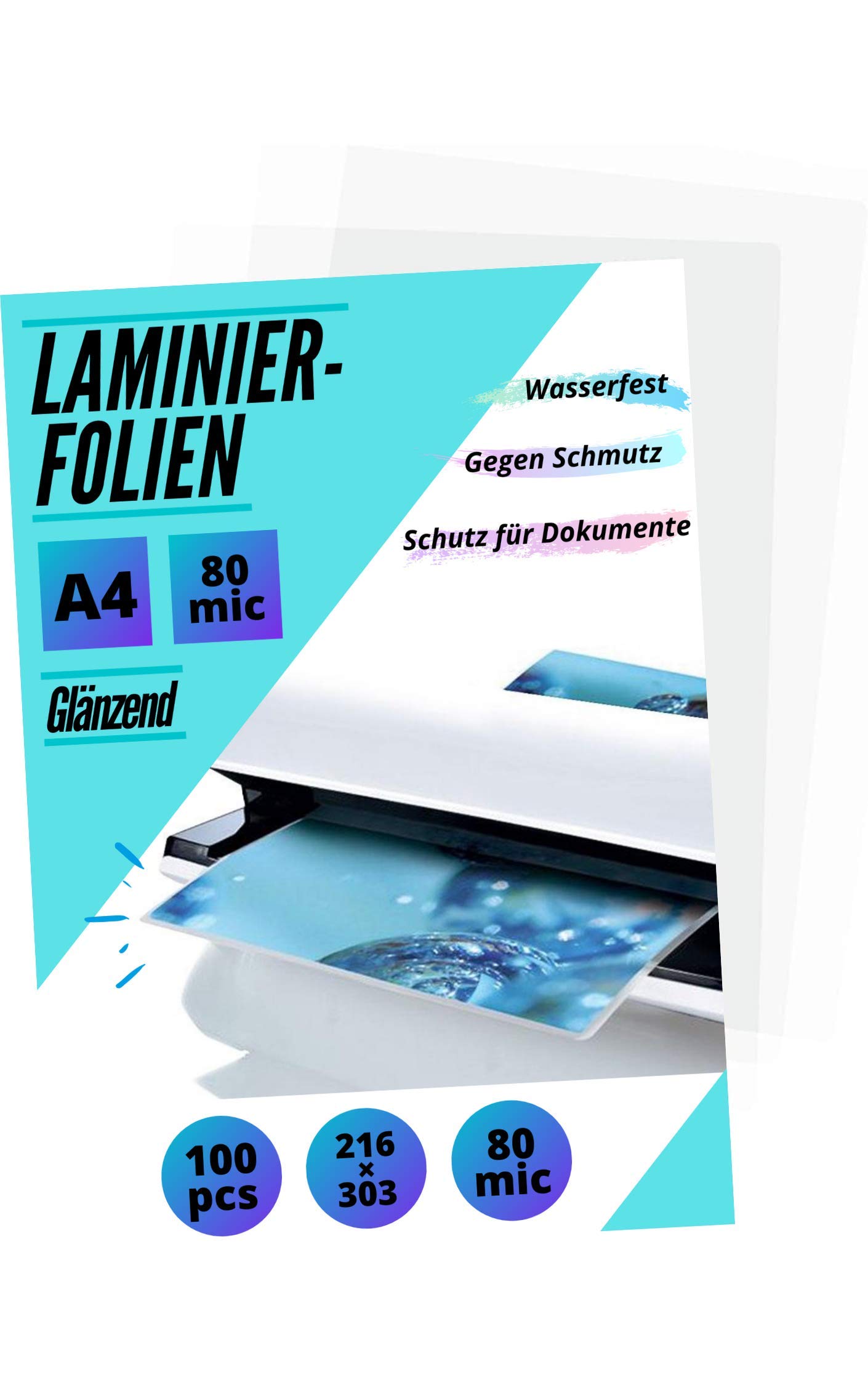 Laminierfolien glänzend in A4 & A3 | 80 mic & 125 mic | bis 2.000 Stück wählbar (80 mic | A4, 2000 Stück)