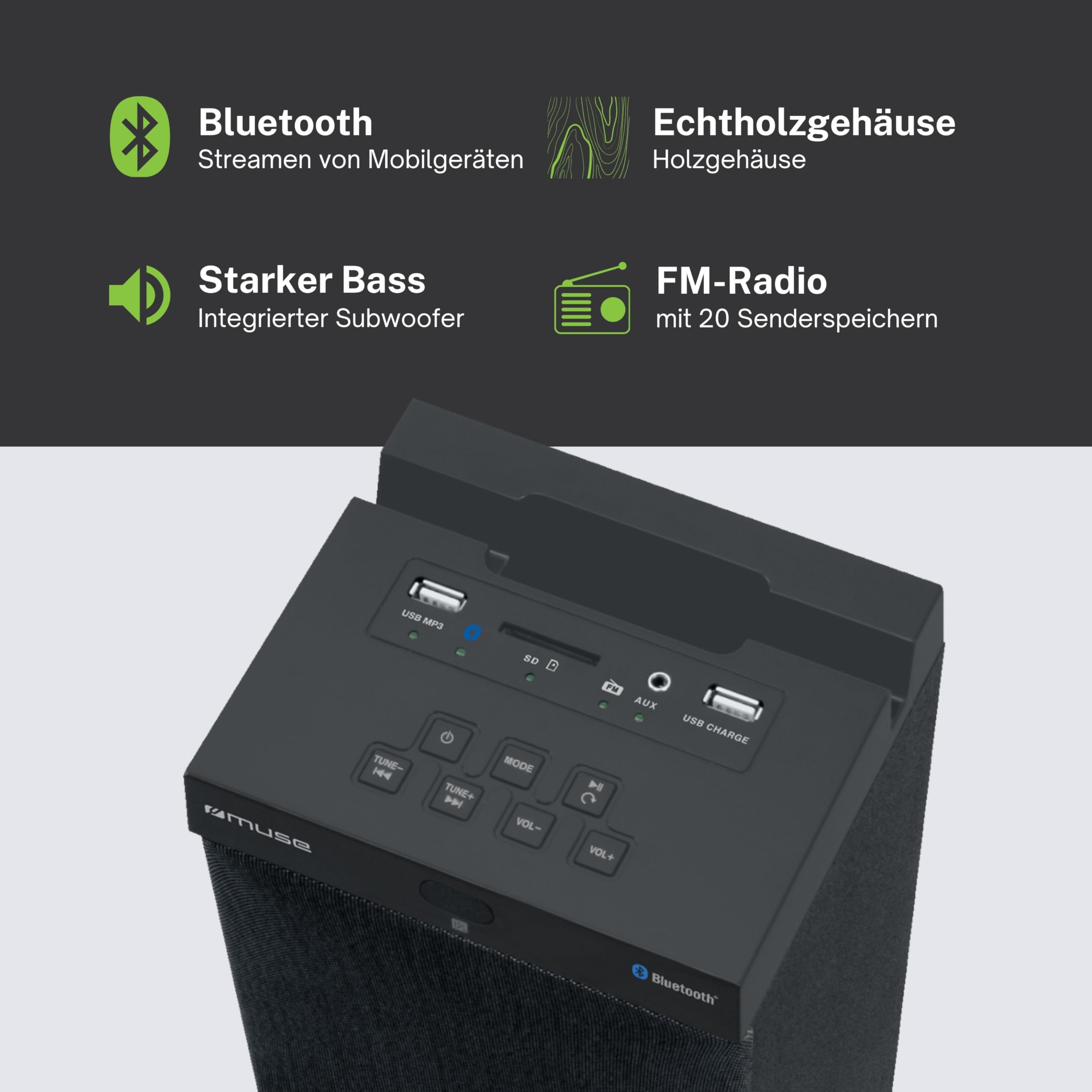 MUSE M-1250 BT Tour Bluetooth Noir Brillant