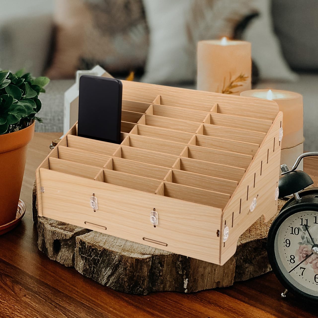 TOPBATHY Caja De Almacenamiento De Escritorio De Madera 12.51X7.91X6.53In Organizador Multifuncional Para Teléfonos Móviles Y Suministros De Oficina Escuela Taller