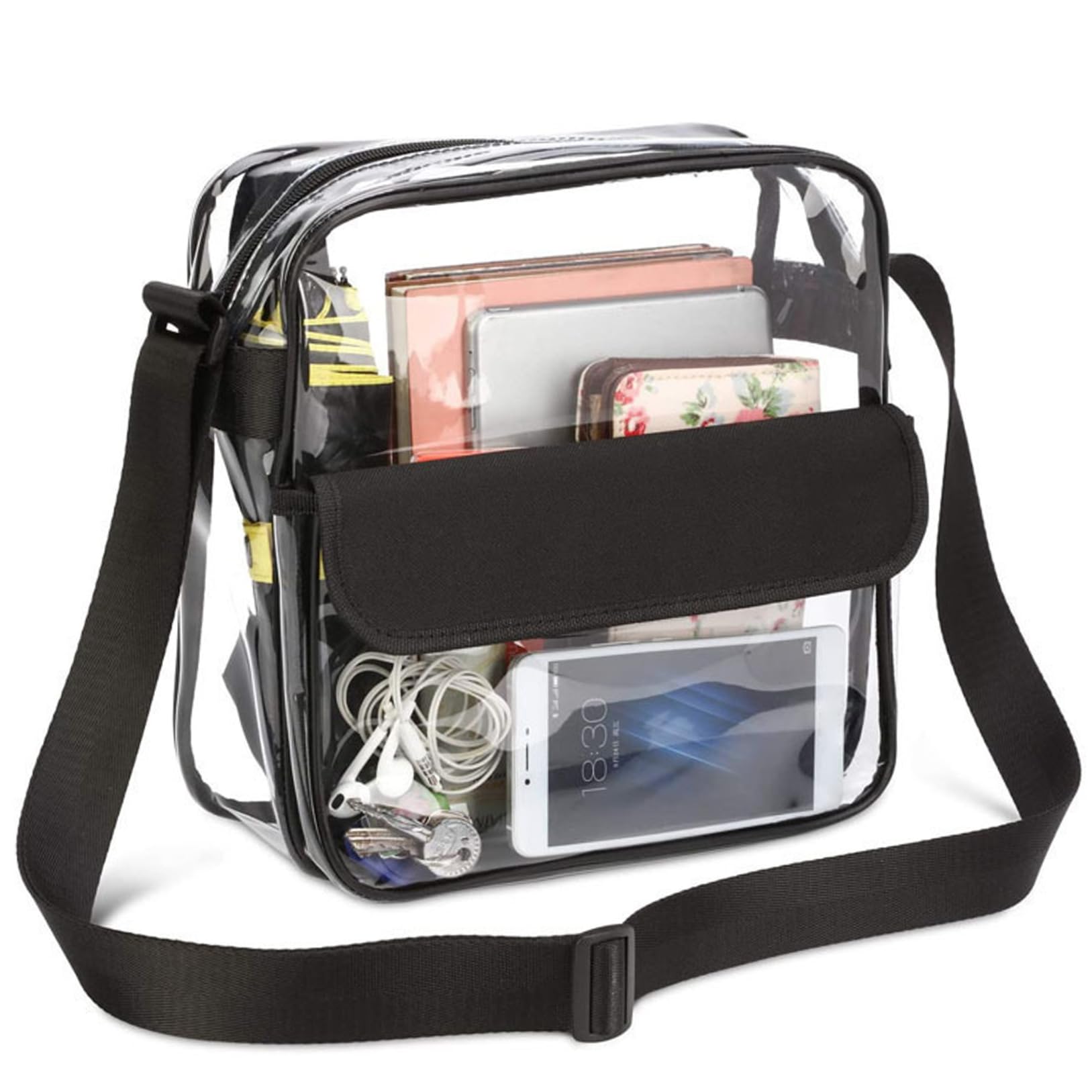 Faroby Clear Shoulder Bag PVC Crossbody Large Capacity Messenger with Zipper Adjustable Strap Lightweight Travel for Women