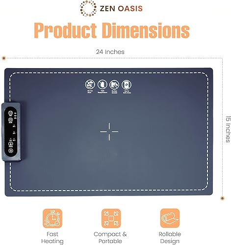 Miniatura 4 de ZenOasis - Tapete de calentamiento para alimentos de 24 x 15 pulgadas con controles de temperatura ajustables, bandeja de calentamiento eléctrica