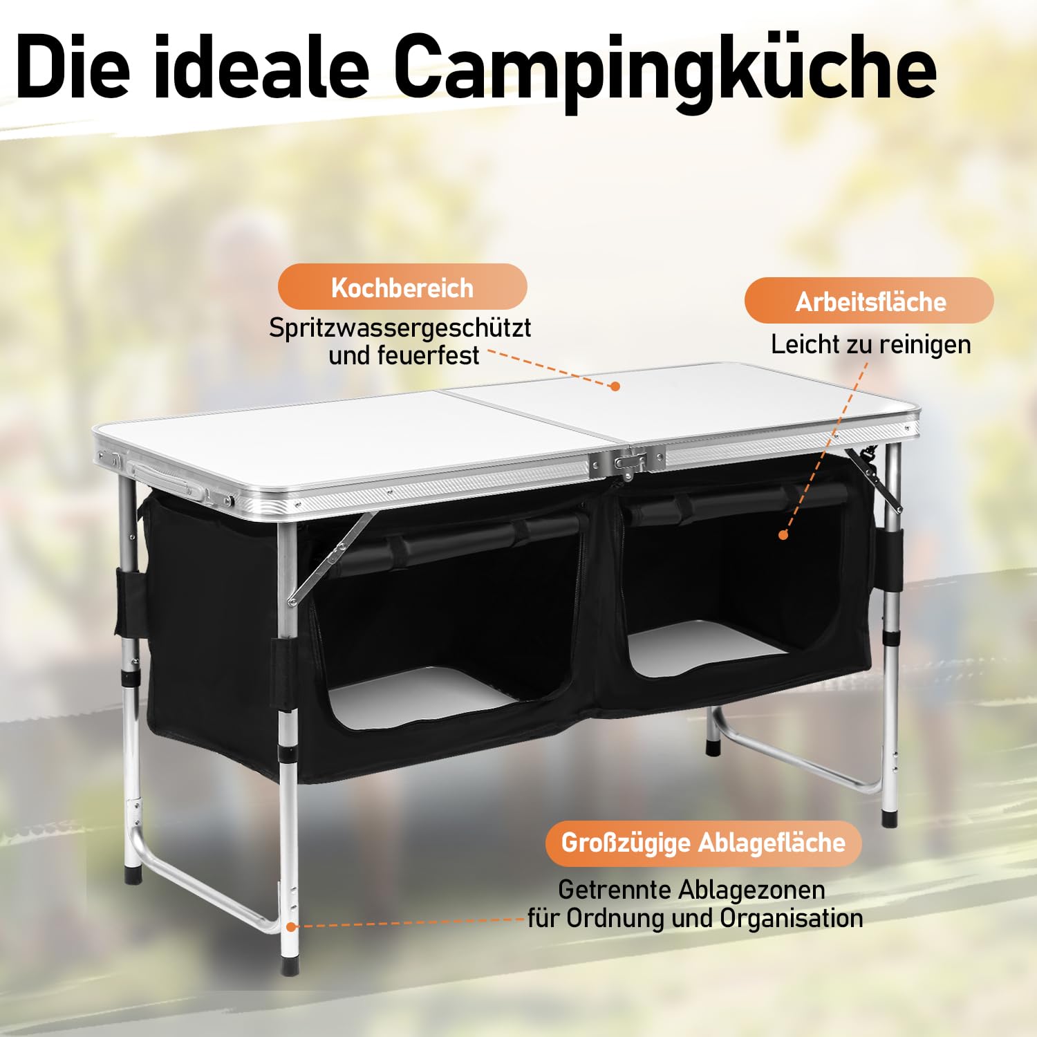 Campingküche,Outdoor Camping Küche,Schnell auf- und abgebaut Camping Schrank, Ink. Camping Möbel | Outdoor Camping Küche| mit Aluminiumgestell | Faltschrank,600D Schwarz