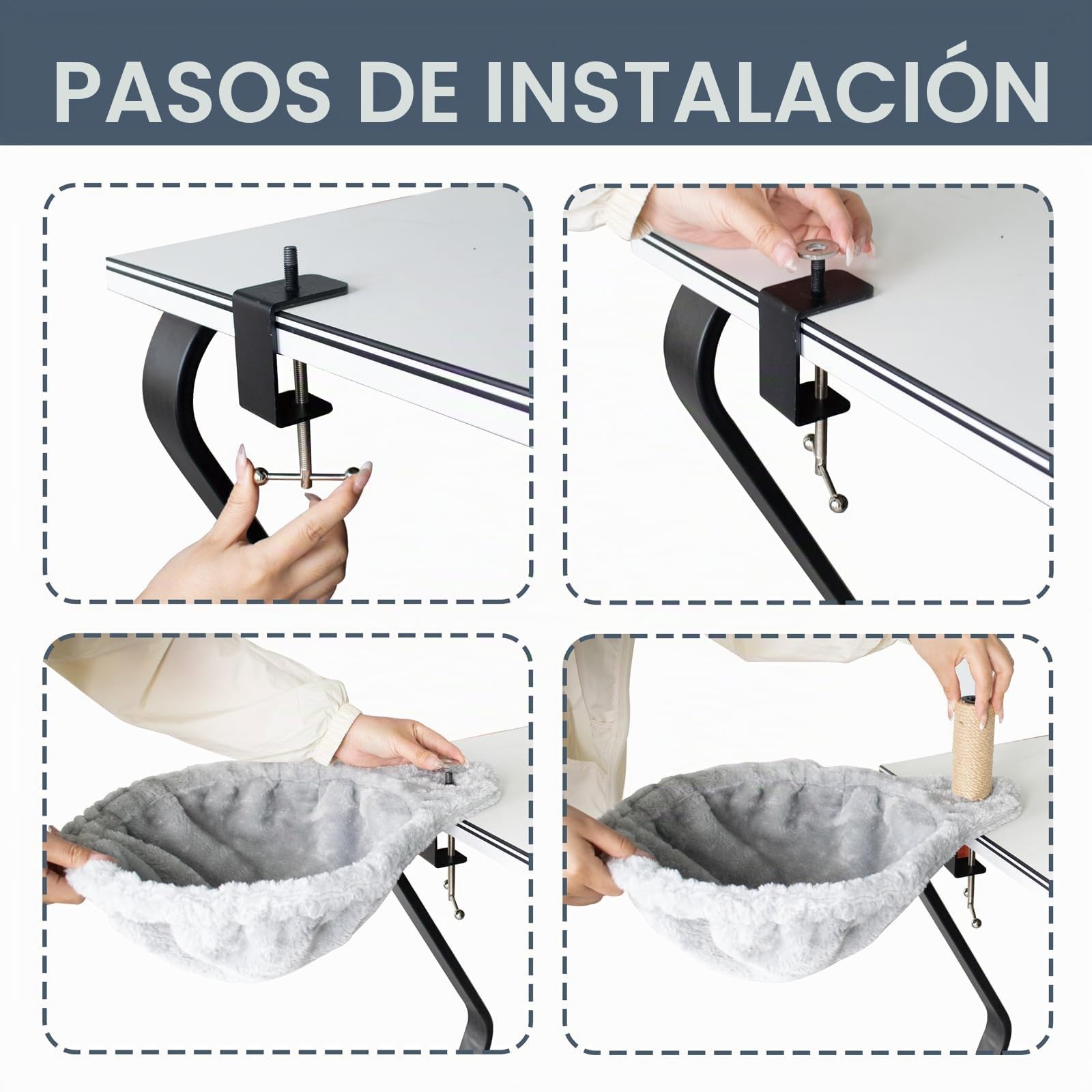 Cama Para Gatos Para Escritorio Con Árbol Para Rascar, Hamaca, Cesta, Cama De Felpa Gris, Diámetro 30 Cm Hasta 10 Kg