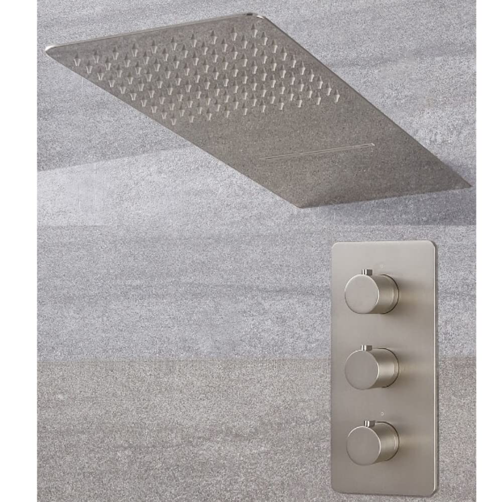 Milano Hunston Thermostatic Mixer Valve 200Mm X 500Mm Waterblade Shower Head - Brushed Nickel