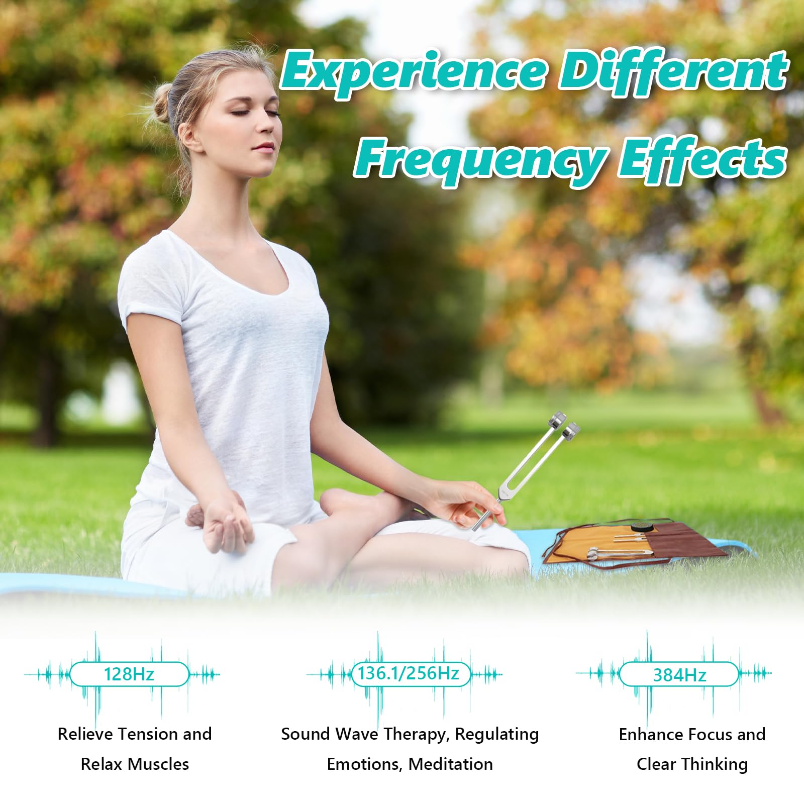 Set de 4 Diapasons Thérapeutiques 128/136/256/384 Hz | Kit 4 Diapasons de Thérapie pour Méditation, Yoga, Relaxation Profonde et L'équilibrage des Chakras par Thérapie Sonore