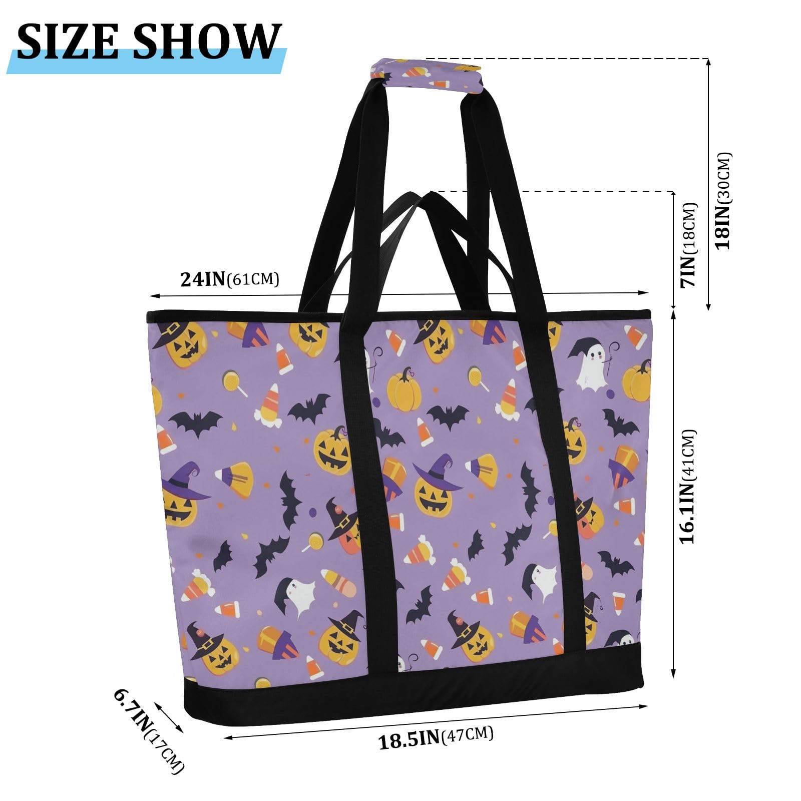Bonita bolsa térmica aislada con patrón de Halloween, bolsas de compras reutilizables con cremallera, bolsa térmica grande portátil para viajes o camping