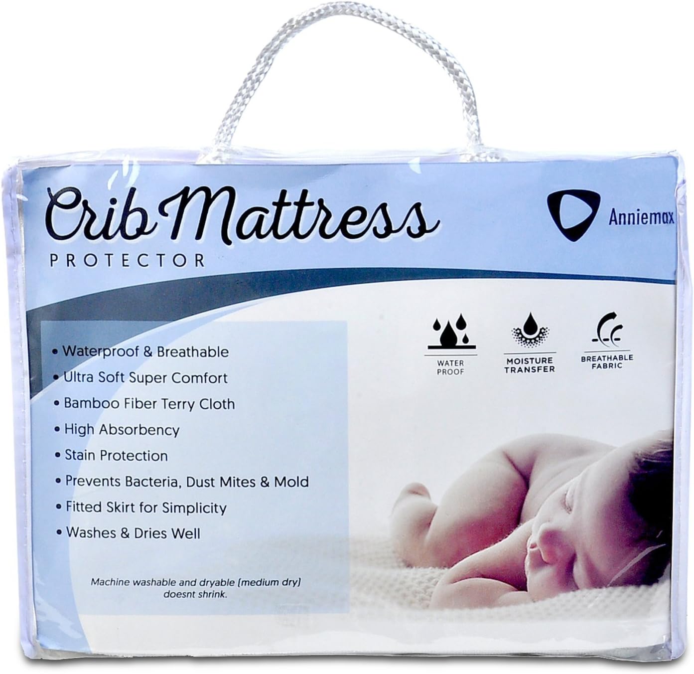 Crib Mattress Protector By Anniemax® Premium Quality Soft Breathable Terry Cloth,100% Waterproof, Hypoallergenic fitted mattress pad