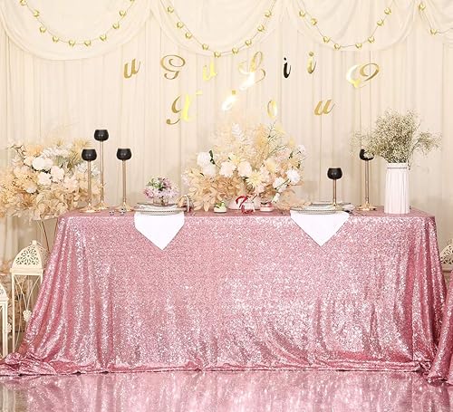 Juya Delight Mantel rectangular de lentejuelas para fiesta, cena, banquete, festival, boda, aniversario, exposición, mesa de postre, rosa fucsia, 60