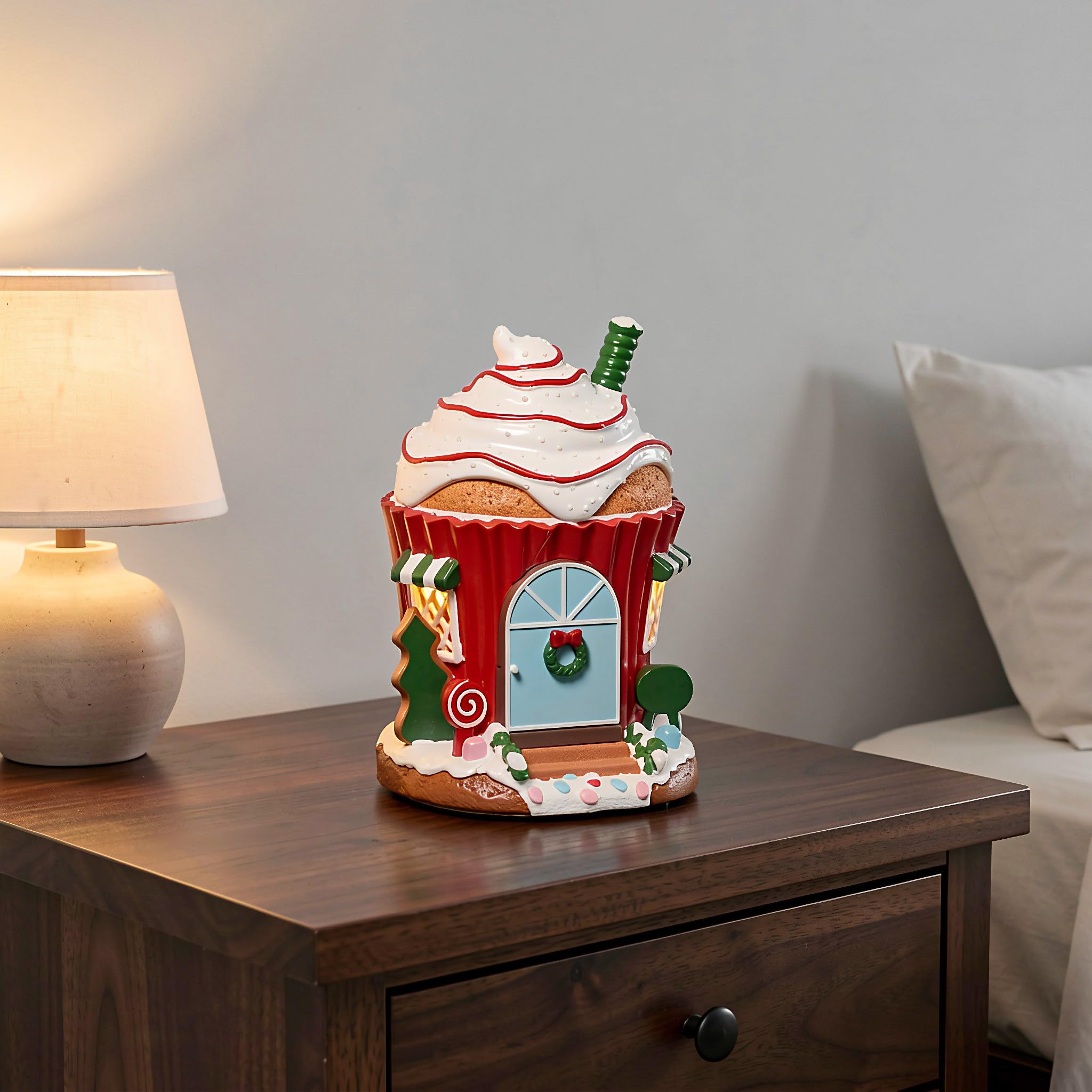 Kisangel Carillon natalizio con luce LED - Carillon a forma di casetta di Babbo Natale con gelato luminoso - Decorazione da tavolo per il soggiorno, ideale per le feste di Natale
