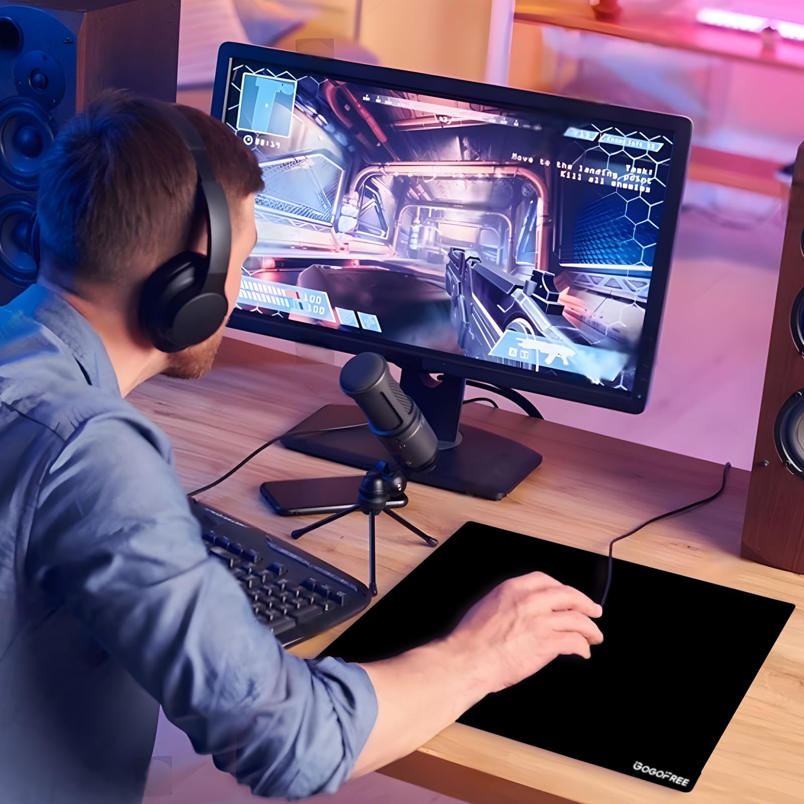 Tappetino per mouse in vetro con superficie rigida per gaming, ultra liscio, resistente all'acqua, grande tappetino per mouse con controllo di precisione della velocità per giochi Esport
