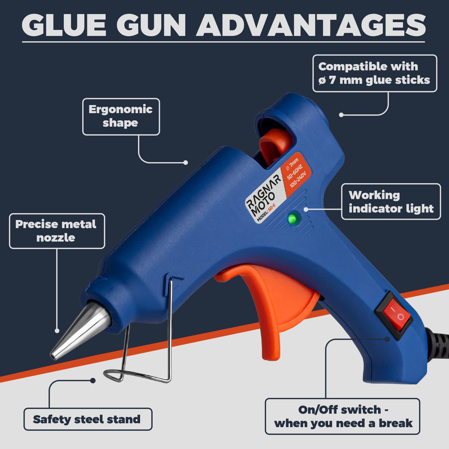 Pistolet do Kleju na Gorąco 20W - 62 Wkłady Transparentnego Kleju 7 mm - Wyłącznik ON/OFF - Pistolet na Klej Termotopliwy - Wkłady Kleju 7x100 mm