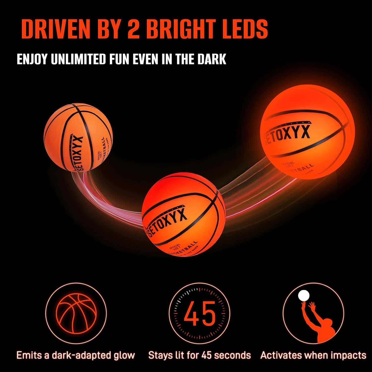 Glow in The Dark Basketball, Light Up Basketball for Teen Boy, Official Size 7 with 6 Spare Batteries, Birthday for Boys & Girls 6-15+ Year Old, Outdoor Sports Night Toy - Image 3