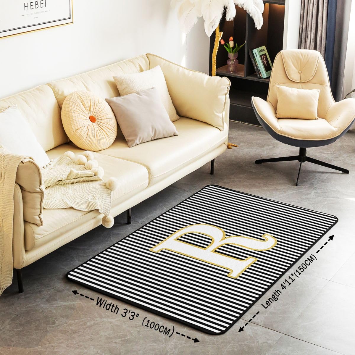 Homewish Dywaniki w paski z inicjałem R 100 x 150 cm - dla dorosłych kobiet mężczyzn dywan do salonu czarno-biały abstrakcyjny niegubi włosia dywan geometryczny stylowy monogram duże dywany nowoczesne