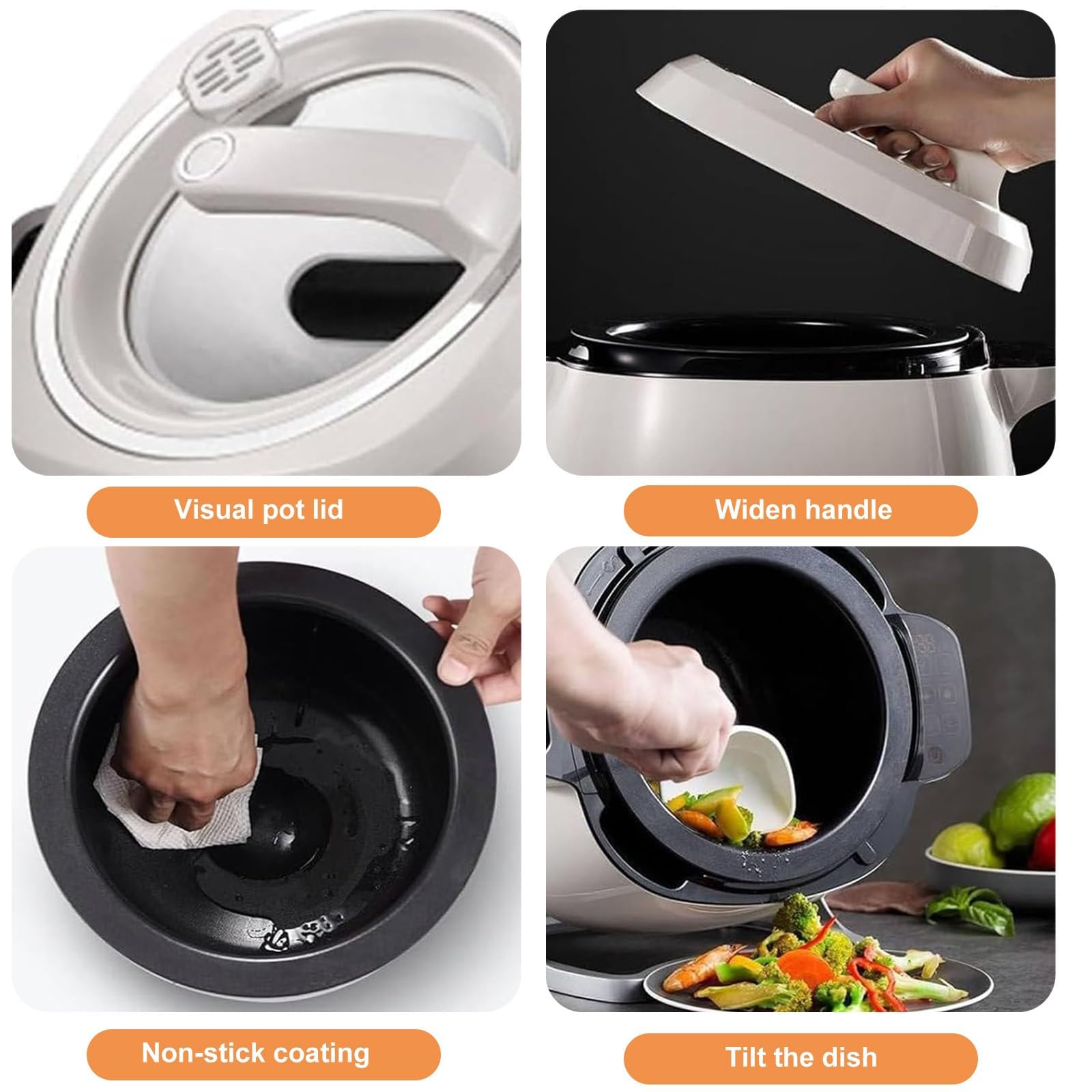 Macchina per Riso Fritto con Wok di Cottura Automatica, Macchina da Cucina Intelligente con Coperchio del Pentolino Visivo, Rotazione Automatica a 360°, Velocità a 3 Marce e Capacità di 6L, Robot