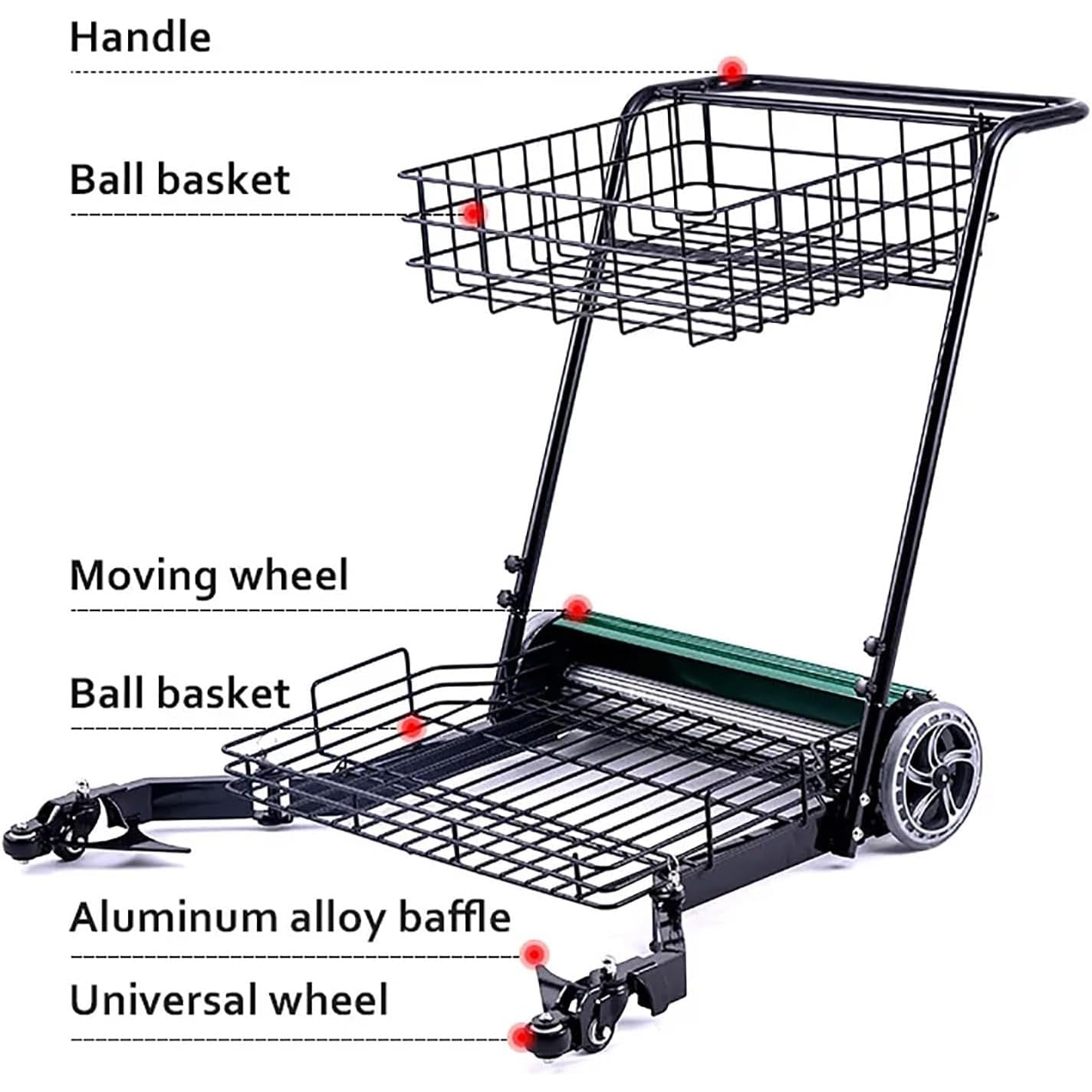 Raccoglitore automatico di palline da tennis per campo, contiene 290 palline, facile da raccogliere, carrello tramoggia palla