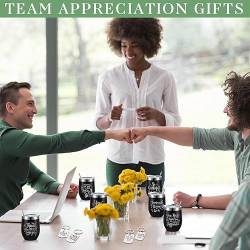 Miniatura 2 de 24 vasos de vino de 12 onzas, regalos de agradecimiento para mujeres, hombres, personal, profesores, equipo, con citas inspiradoras, llavero, vaso
