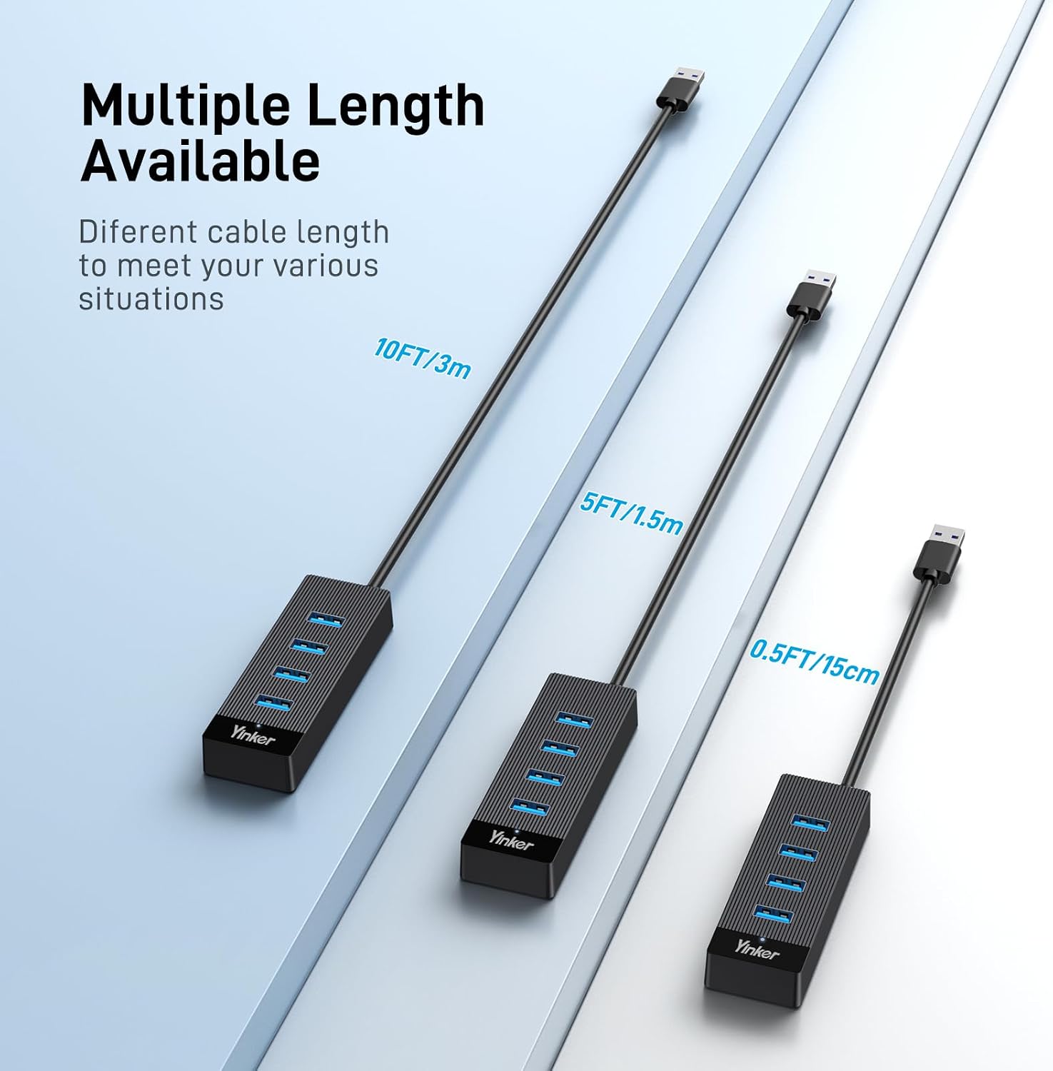 USB 3.0 Hub Long Cable 10FT, 4 Port USB Extension Data Cable USB Dock Extender for Desktop PC Laptop Mac, Windows, 5Gbps