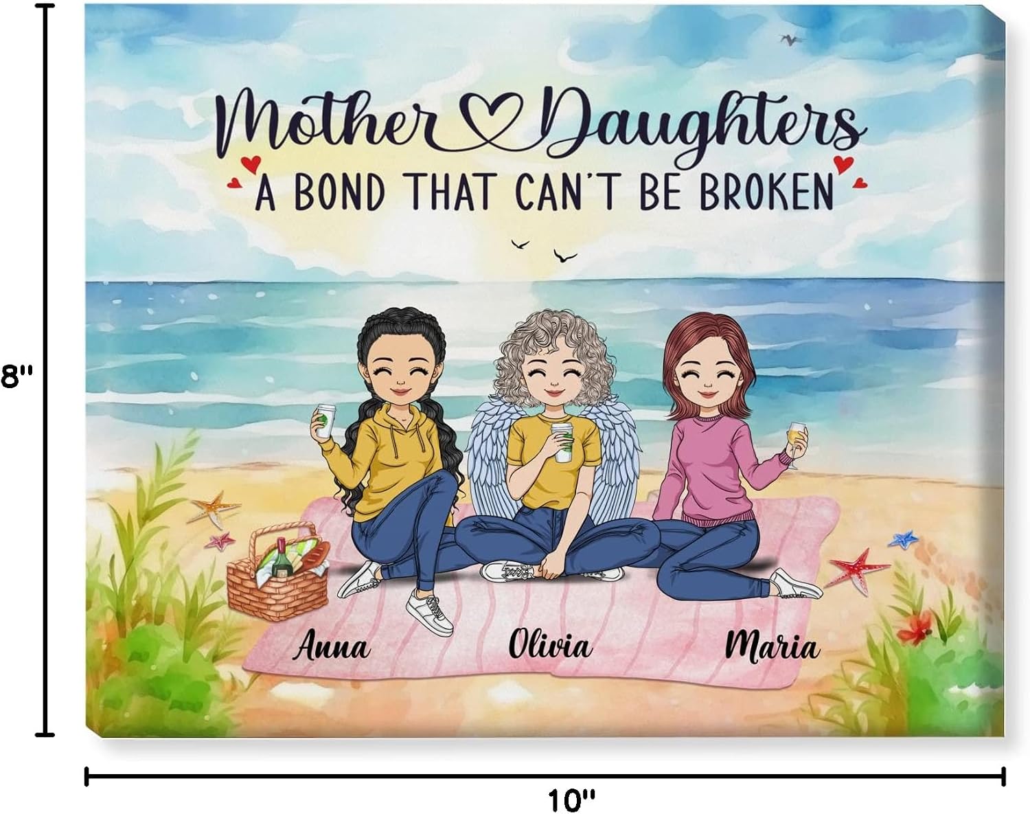 Gossby Mother Daughter Wrapped Canvas Wall Art - Gift for Mom from 2 Daughters with Design, Name - Mom Gift for Mothers Day, Birthday, Christmas - Mother Daughter Gift - A Bond that Can't Be Broken