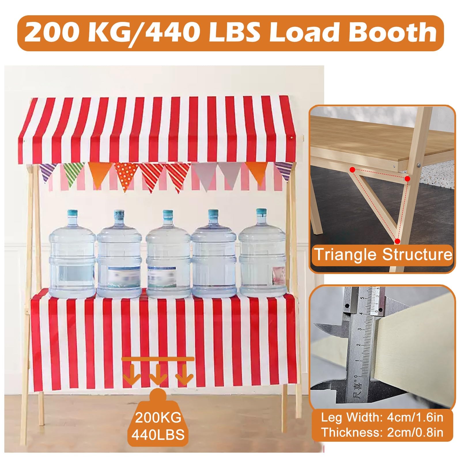 Carritos de Mercado, caseta Plegable de Madera para concesiones en mercados agrícolas y ferias, Carrito móvil con Ruedas, Puesto Playero (Amarillo, 140 cm de Ancho)
