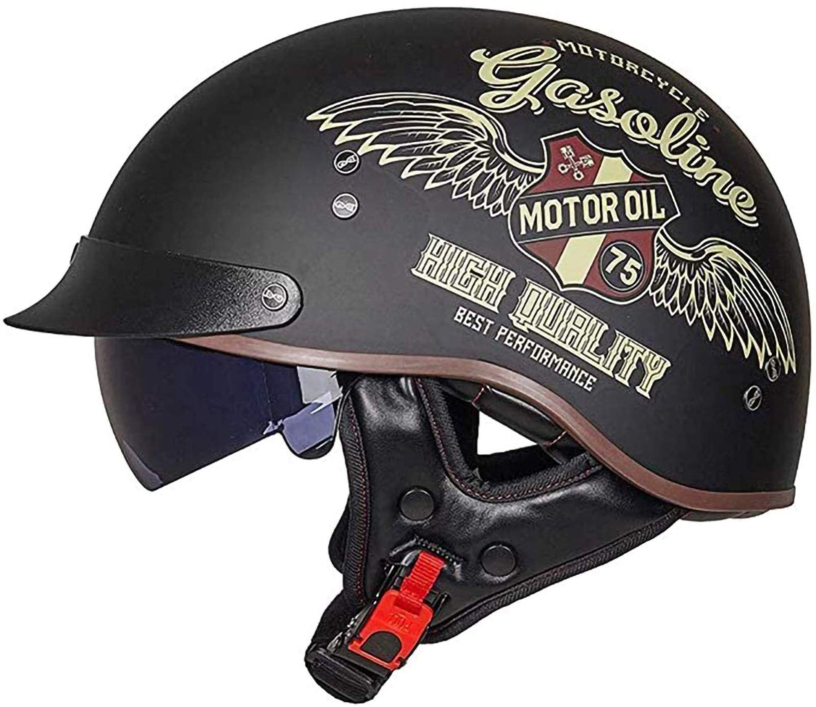 Casco Moto Harley, Uomini E Donne Retrò Per Adulti Scooter Da Strada Sempre In Sella Mezzo Casco/DOT Approvato D,L=(57~58cm)