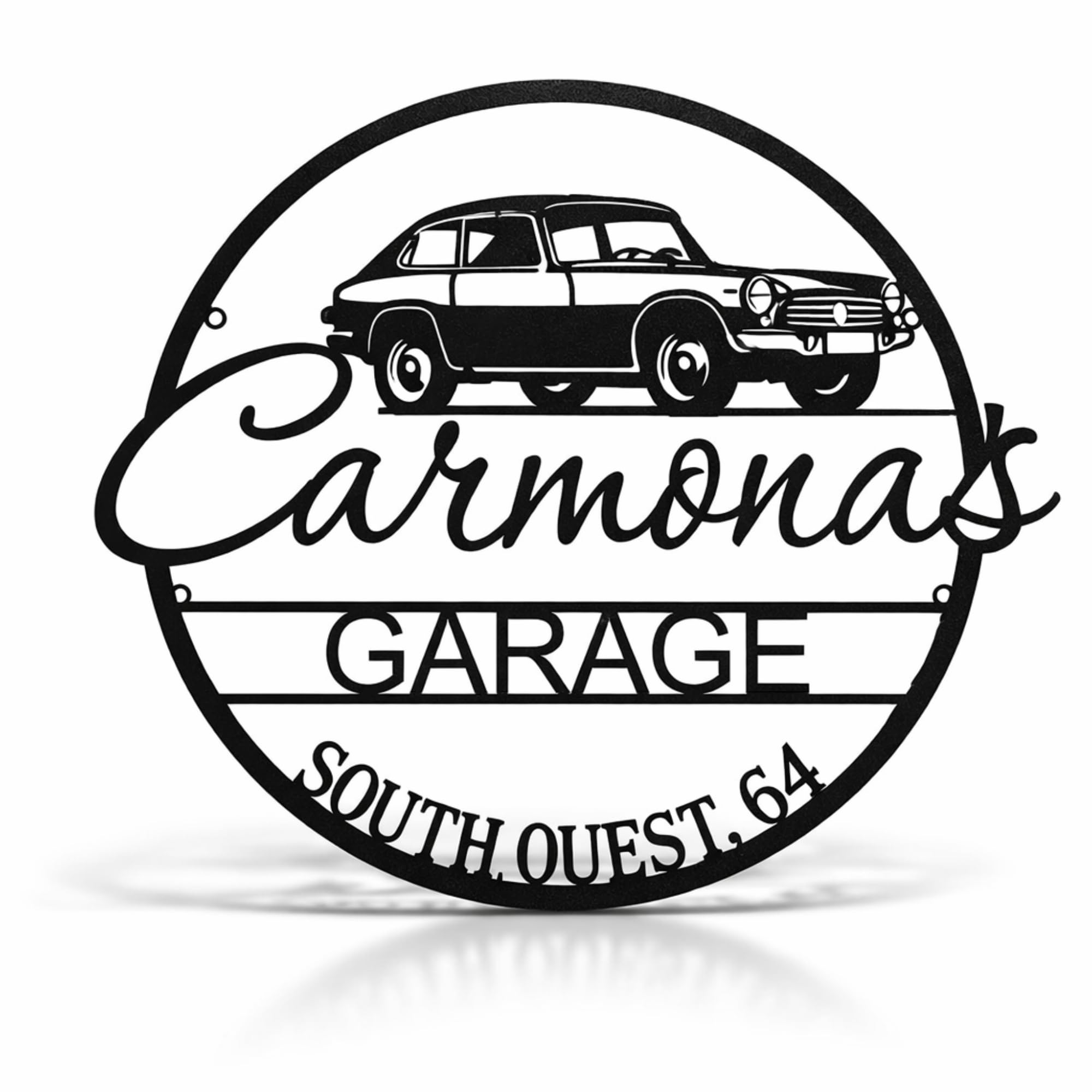 Personalised Garage Name Sign, Custom Location Address, Dad's Gift, Metal Wall Art, Housewarming Plaque, Car Shop Decor, Man Cave, Birthday Gift, Father's day, Workshop Mechanic, Work Shop, Retro Car