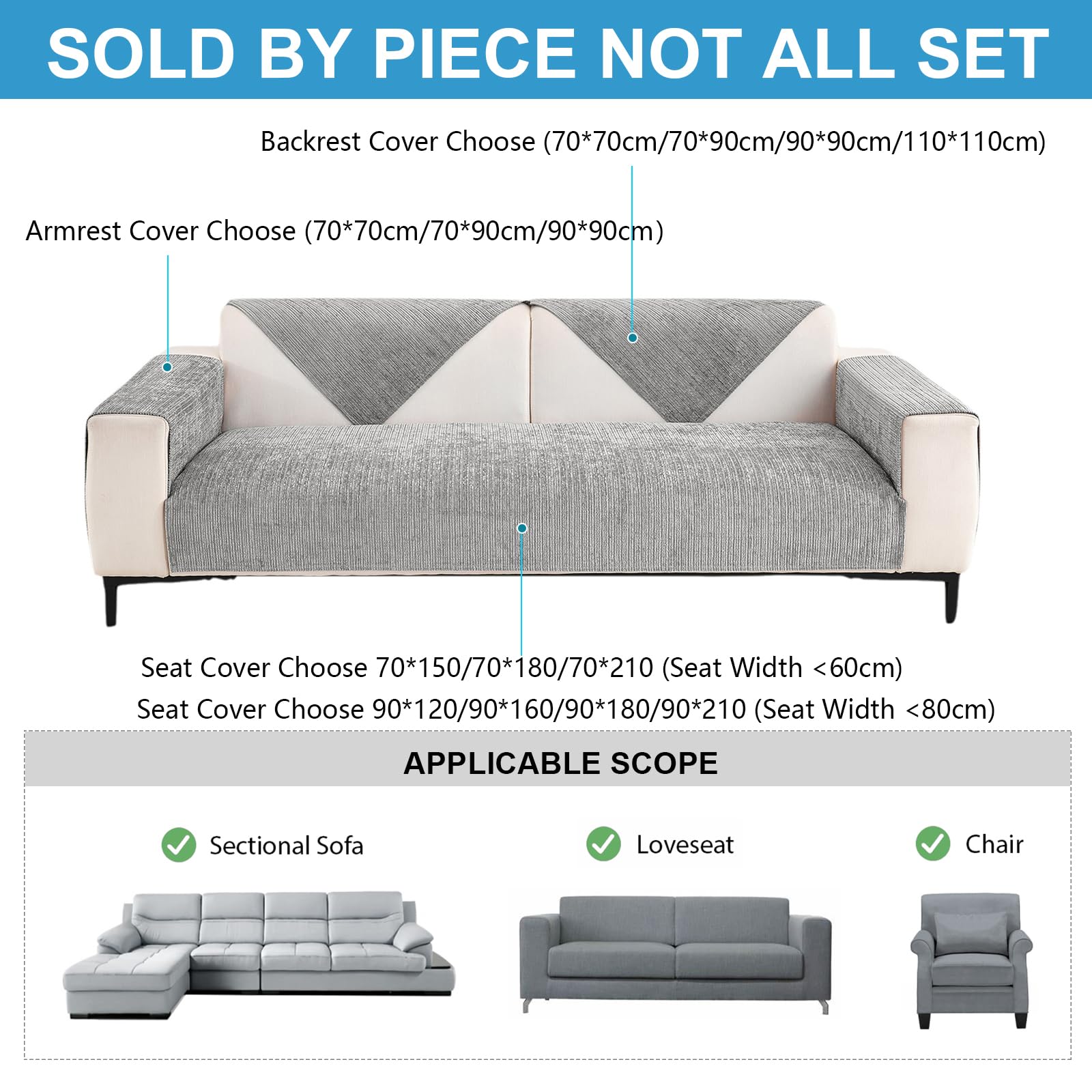 Soft Chenille Sofa Cushion Covers, New Four Seasons Non Slip Sofa Covers 1 2 3 4 Seater Couch Covers - Image 3