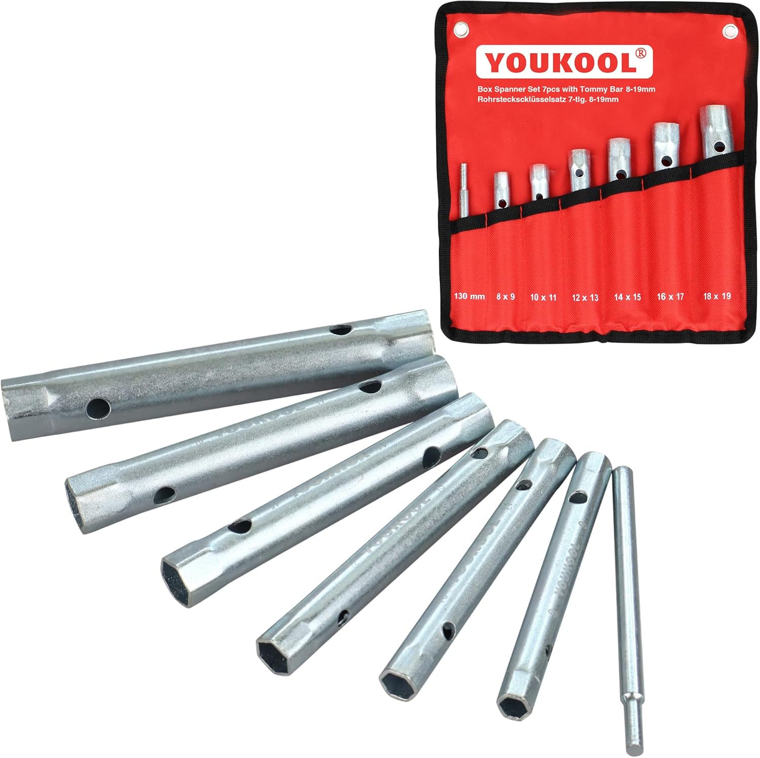 10-Piece Plumbers Spanner Wrench Set - Dual-Ended Socket Wrench for Shower Valves & Spark Plugs, 6-22mm Sizes with Tommy Bars