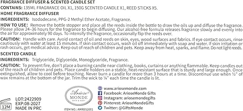 Miniatura 8 de Juego de difusor de varillas y velas perfumadas, varillas difusoras de aceite de albahaca y limón, difusor de fragancia y velas de cera de soja en