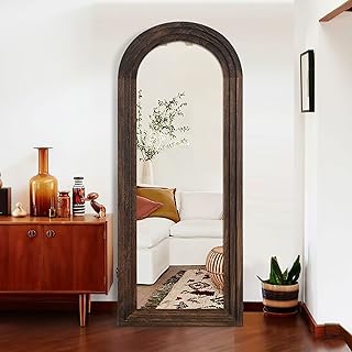 Arched Full Length Mirror - Solid Wood Frame Floor Mirror with Back Hooks for Vertical Hanging - Dressing Mirror for Bedroom & Living Room (65"x22", Charcoal Baked)