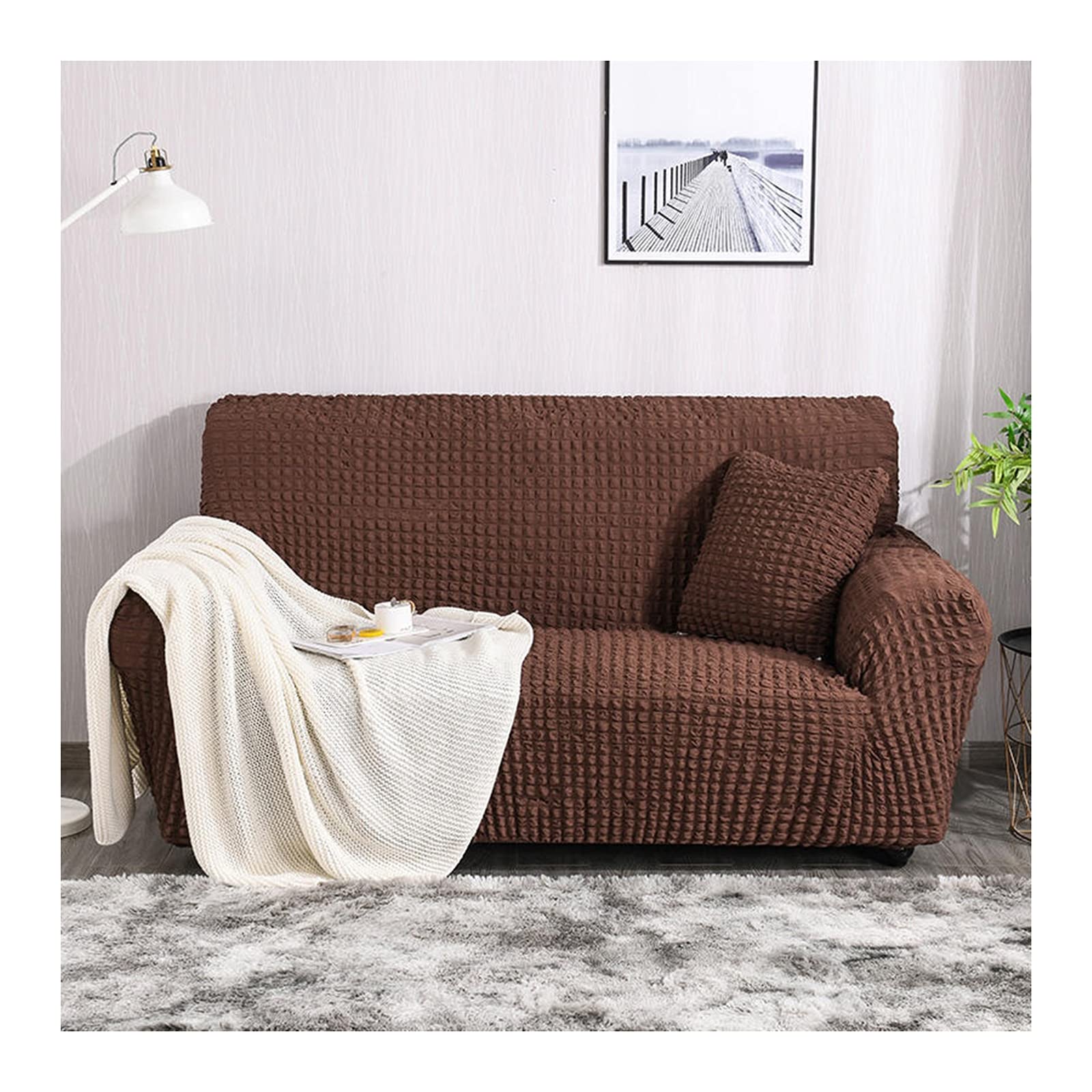 Housse de sofa 2 places café foncé 145-185cm extensible