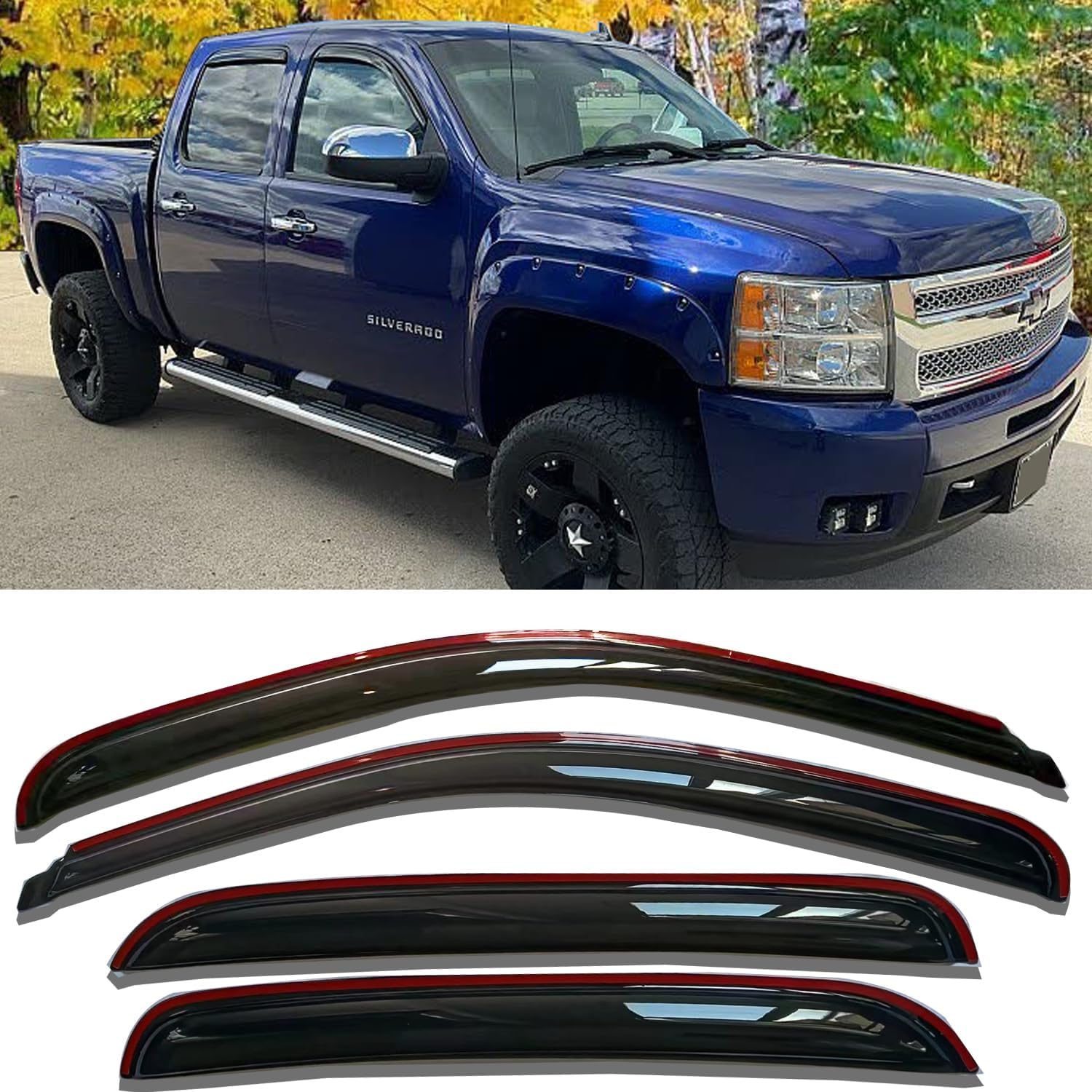 Gmc Sierra 1500 Accessories In-Channel Rain Guards For 2020-2025 Chevy Silverado & GMC Sierra 2500HD/3500HD Crew Cab - 4 Piece Set Weather Window Guards - Foto 13