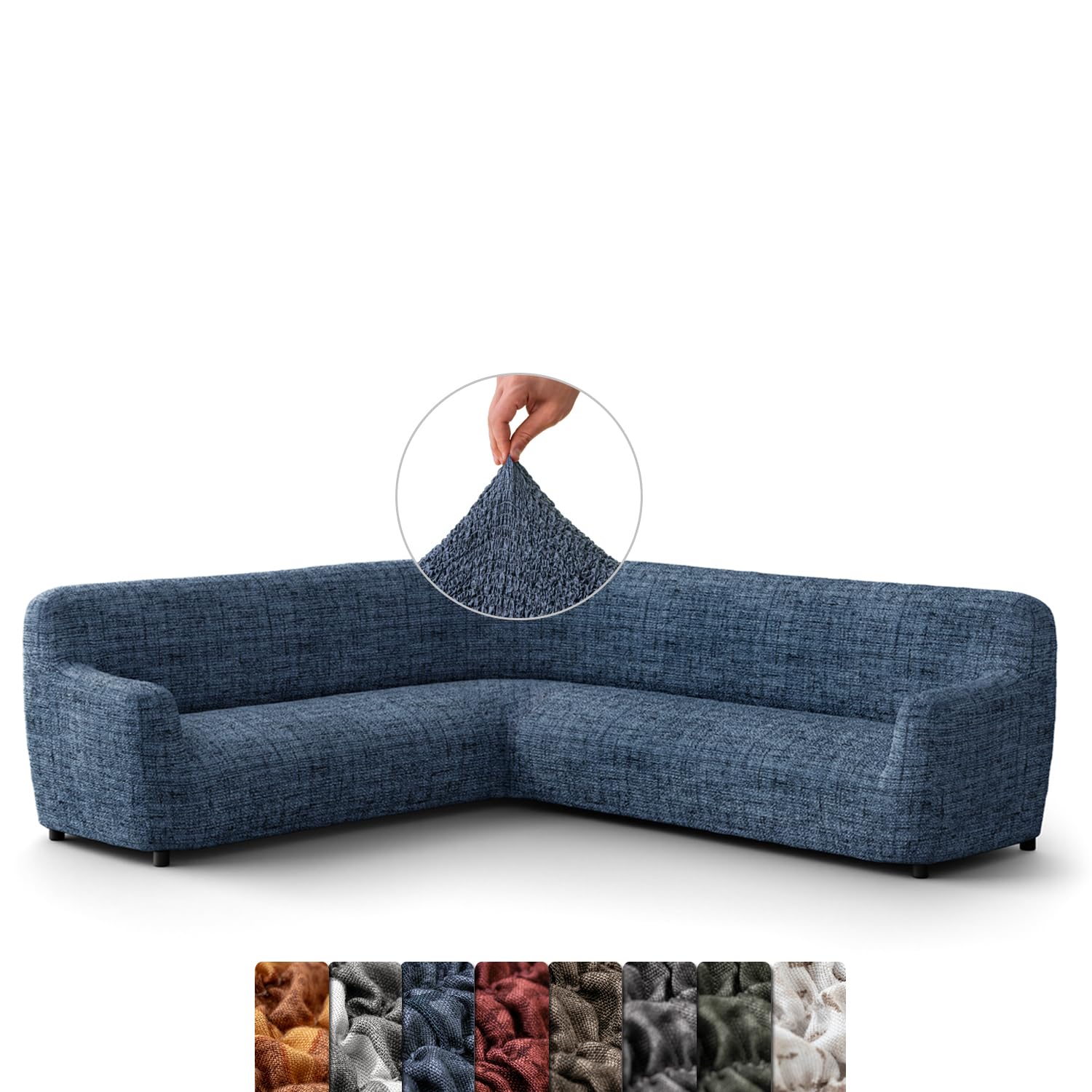 Menotti Vittoria Blue Corner Sofa Cover - Couch Cover - Magic Corner Slipcover - Soft Fabric Slipcovers - 1-Piece Form Fit Stretch Furniture Protector Slipcover - Microfibra Printed - (Corner)