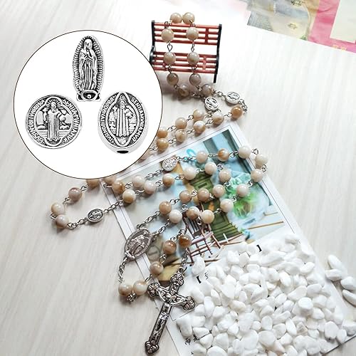 Miniatura 4 de 150 cuentas espaciadoras religiosas de Jesús, Virgen María y San Benito, colgantes de medallón de plata antigua, accesorios ovalados milagrosos para