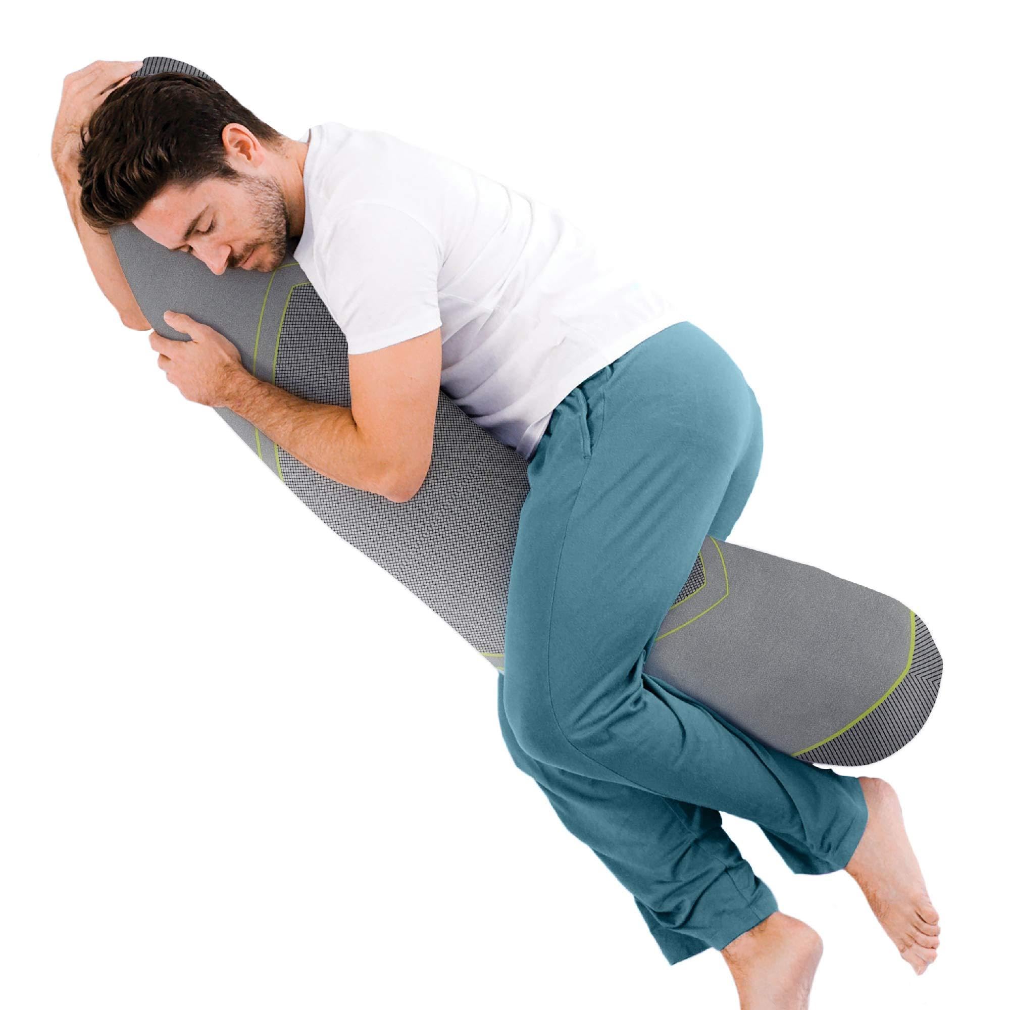 Kallysleep Sports Recovery Sleep Pillow - Best Orthopaedic Pillow for Athletes - Includes Replaceable & Washable cover - (Grey & lime)160 x 35cm