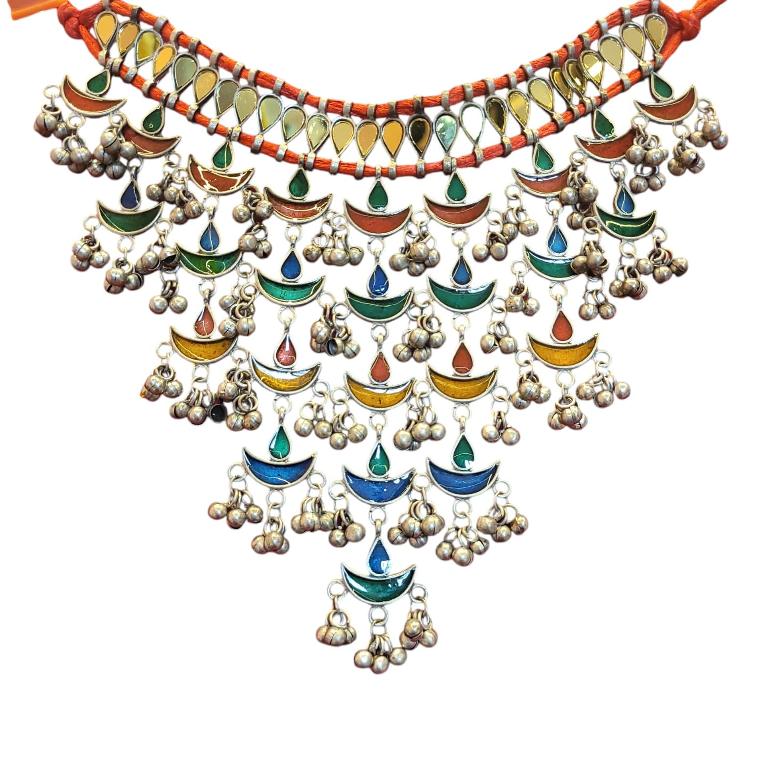 Stylish Garba Jewellery Set Boho Trible Meenakari Silver Oxidised Choker Necklace Heavy Jewellery Set Women for Girls Navratri Multicolor Diya shape (B0DHQSM3X9) Amazon Price History, Amazon Price Tracker