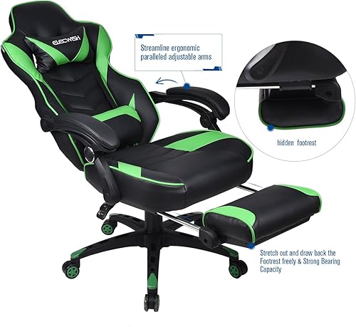 Miniatura 5 de Silla de videojuegos para oficina de carreras  reclinable de piel sintética con respaldo alto, ergonómica, ajustable y giratoria, escritorio