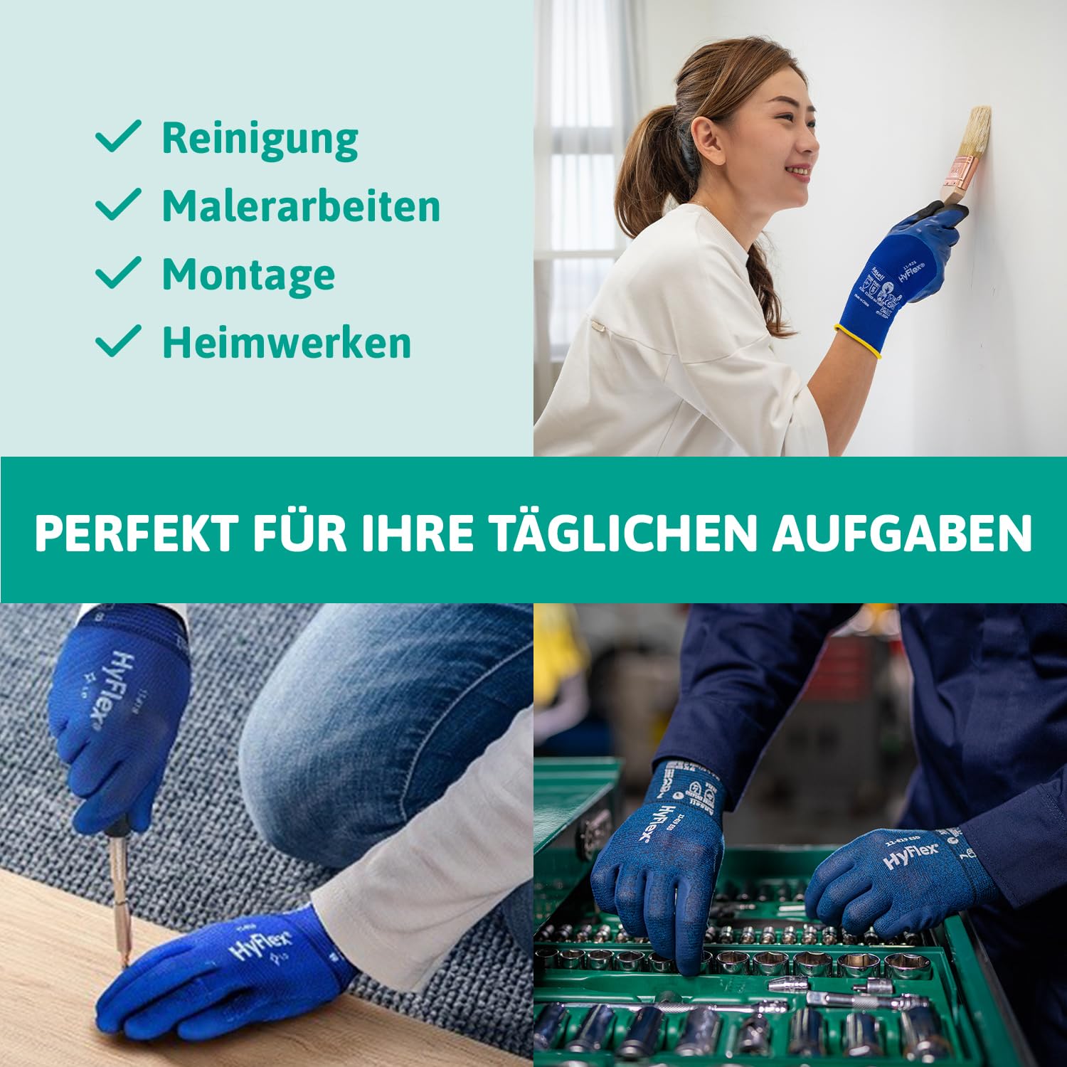 Ansell HyFlex 11-819 Dünne Arbeitshandschuhe, Rutschfeste Nitril-Beschichtung, Schutzhandschuhe vor Elektrostatischen Entladungen, Antistatisch, TouchScreen, Blau, Größe L (12 Paar)