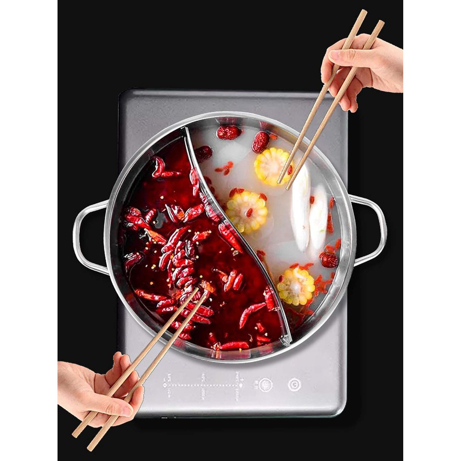 Amazon｜両手鍋 仕切り 二食鍋 S形鴛鴦鍋 しゃぶしゃぶ鍋 2種類の味を