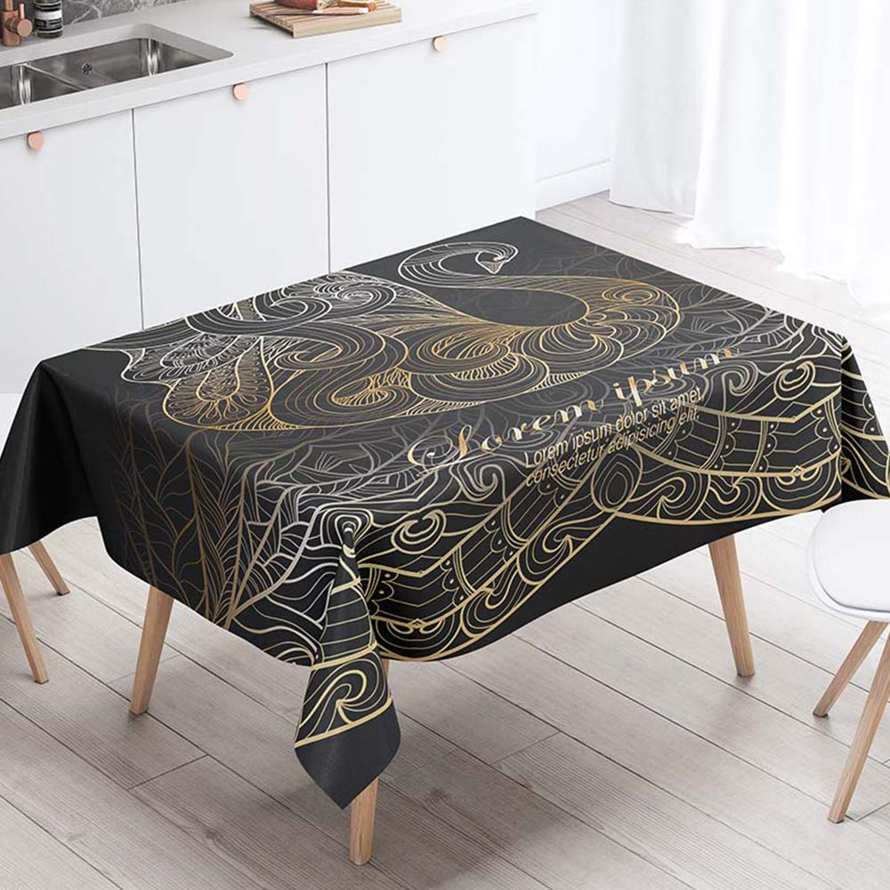 Fansu G Tablecloth Waterproof, 3D Black Old Printed Table Cloths Rectangular Easy Wipe Clean Oil-Proof Stain-Resistant Dust-Proof Polyester Table Cover (,140X200cm)