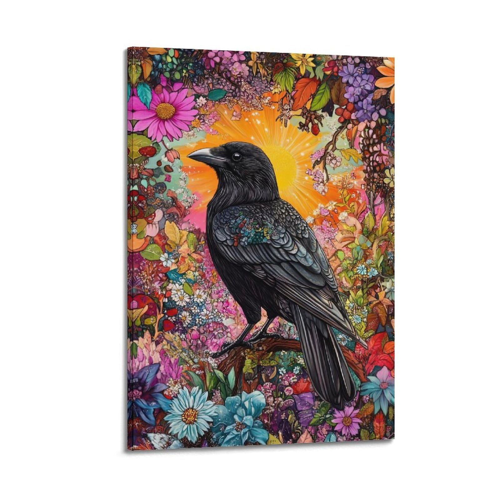 WZKTCL Animal Poster The Crow And The Flower Poster Decorative Painting Canvas Wall Posters And Art Picture Print Modern Family Bedroom Decor Posters 24x36inch(60x90cm)