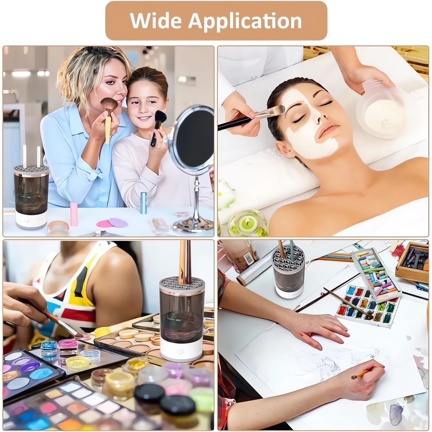Make-up-Pinselreiniger, elektrischer Make-up-Pinsel-Reiniger, automatischer Pinsel-Profi-Kosmetikpinselreiniger für alle Größen Make-up-Pinsel (weiß)
