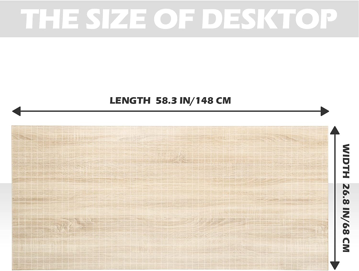 Diagram showing the length and width of the desktop.