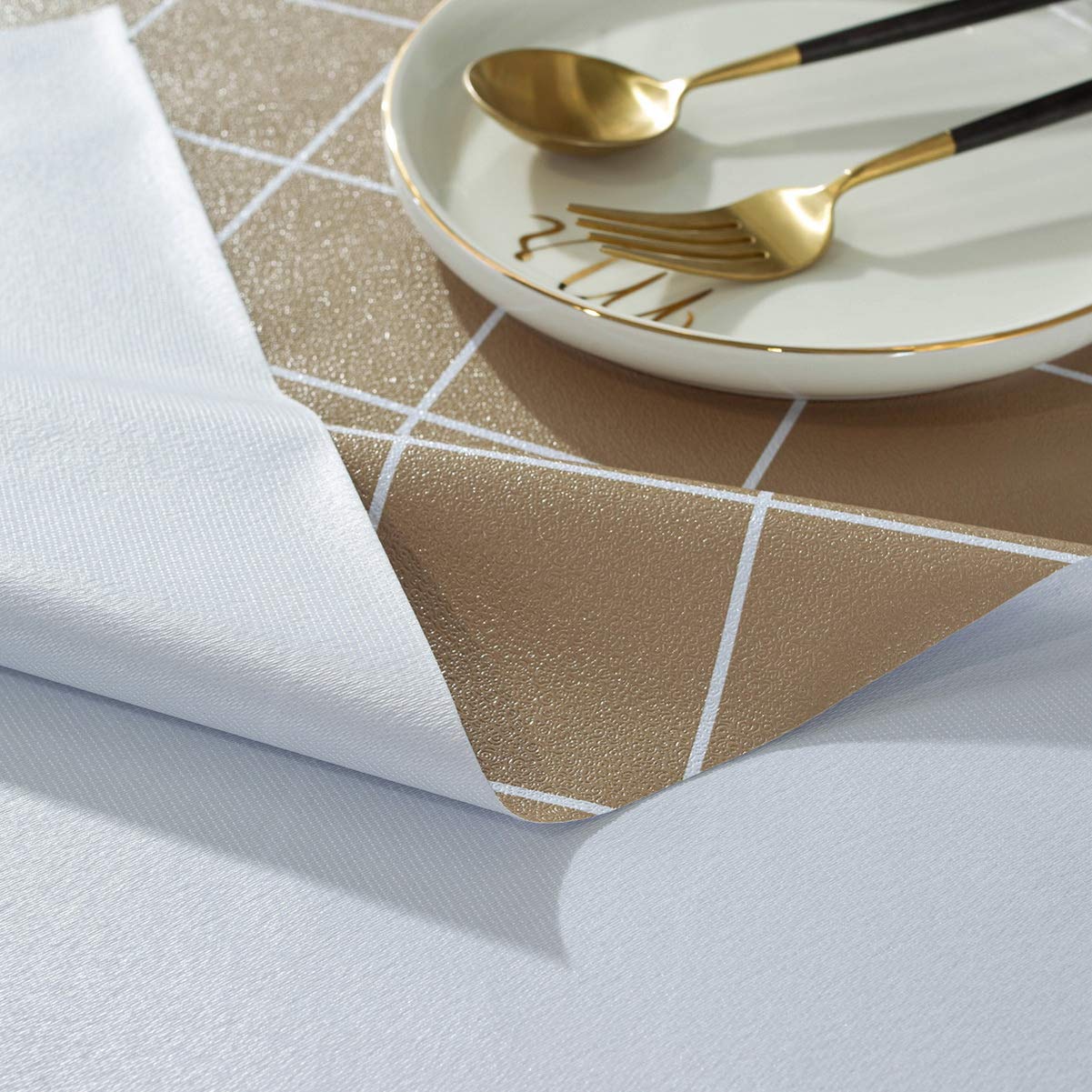 FAVE Tovaglia In PVC Con Peonie Oro | Impermeabile E Anti-olio, 130x219 Cm, Rettangolare Per Esterni - 3